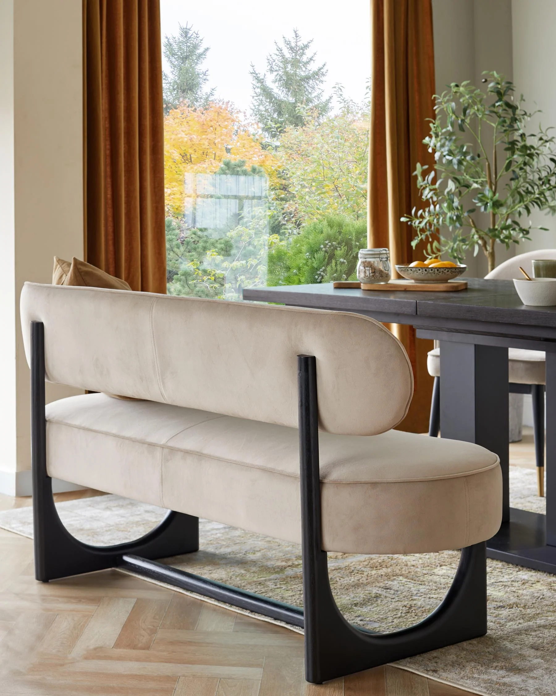 Orlan champagne velvet 3 seater dining bench with backrest - Image 2