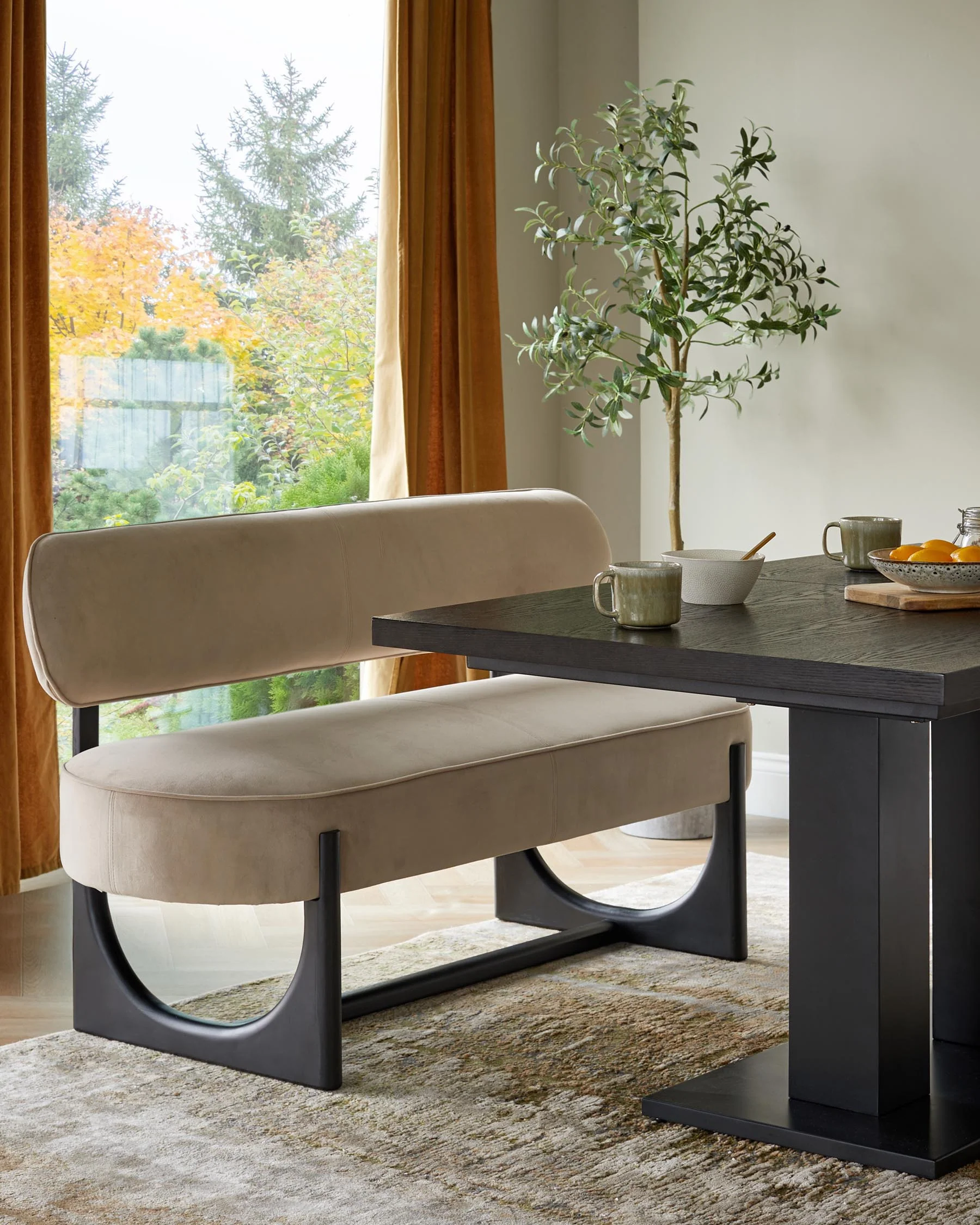 Orlan champagne velvet 3 seater dining bench with backrest - Image 3