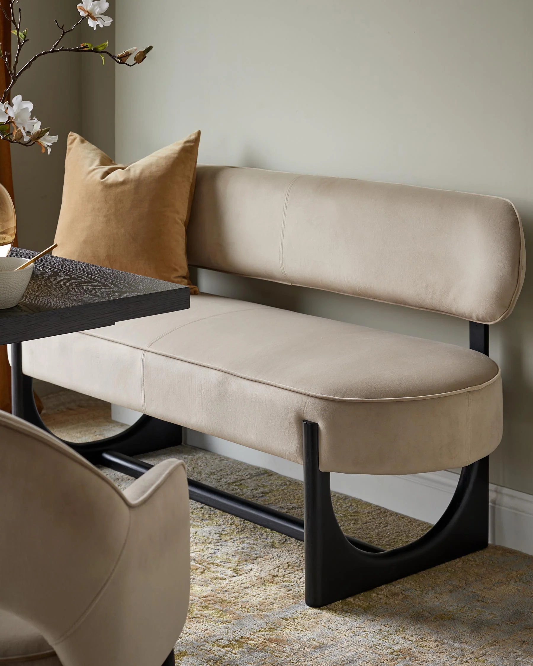 Orlan champagne velvet 3 seater dining bench with backrest - Image 4