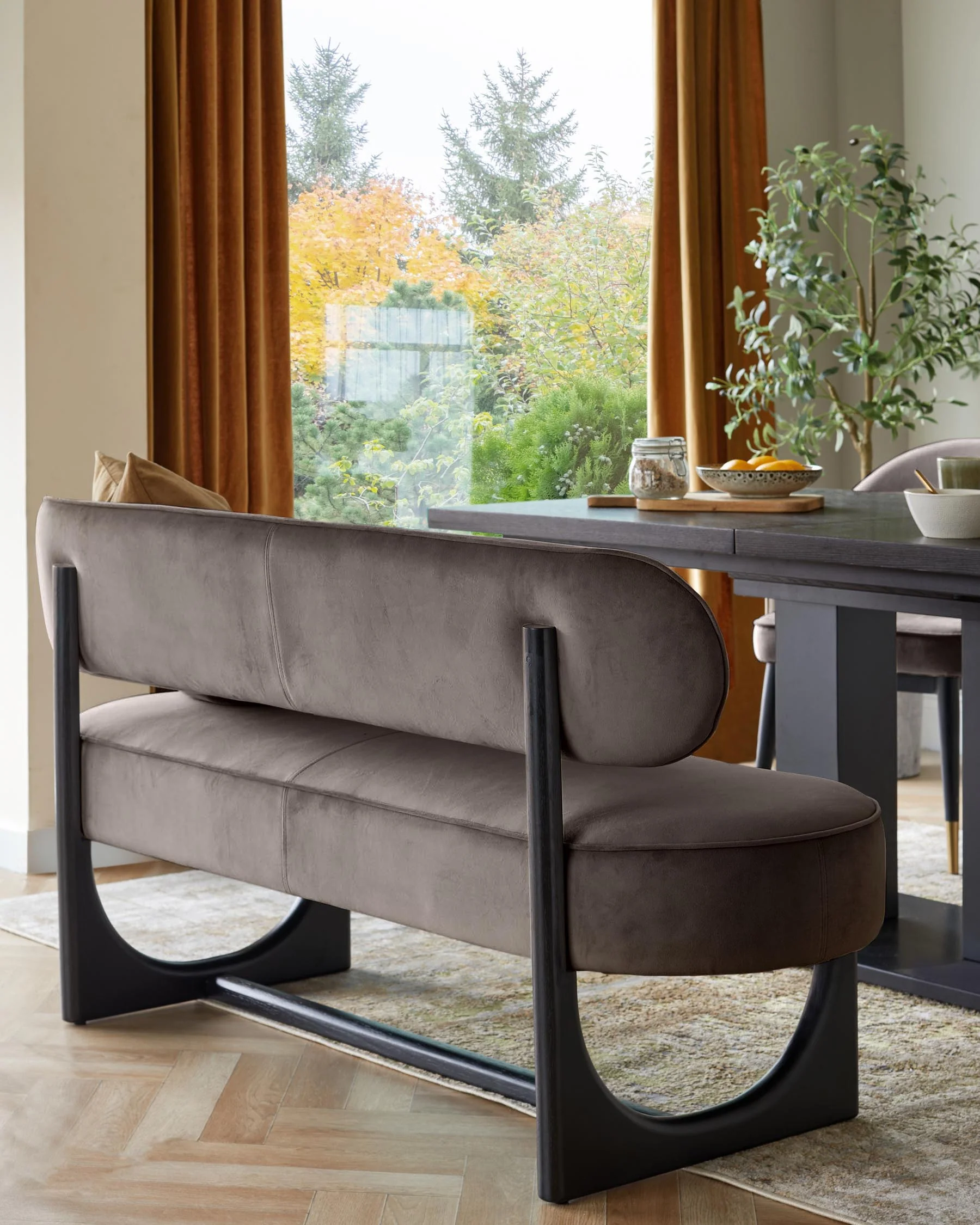 Orlan mocha velvet 3 seater dining bench with backrest - Image 2