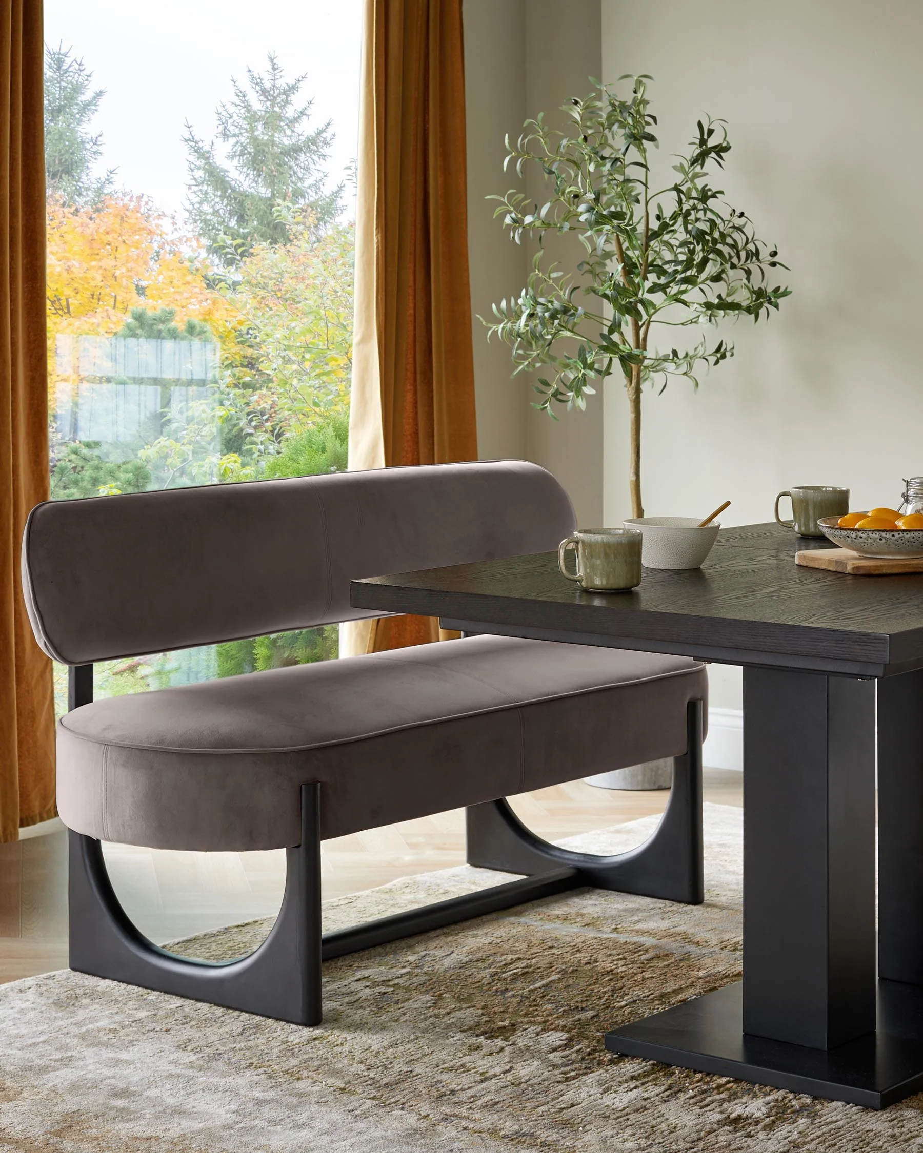 Orlan mocha velvet 3 seater dining bench with backrest - Image 3