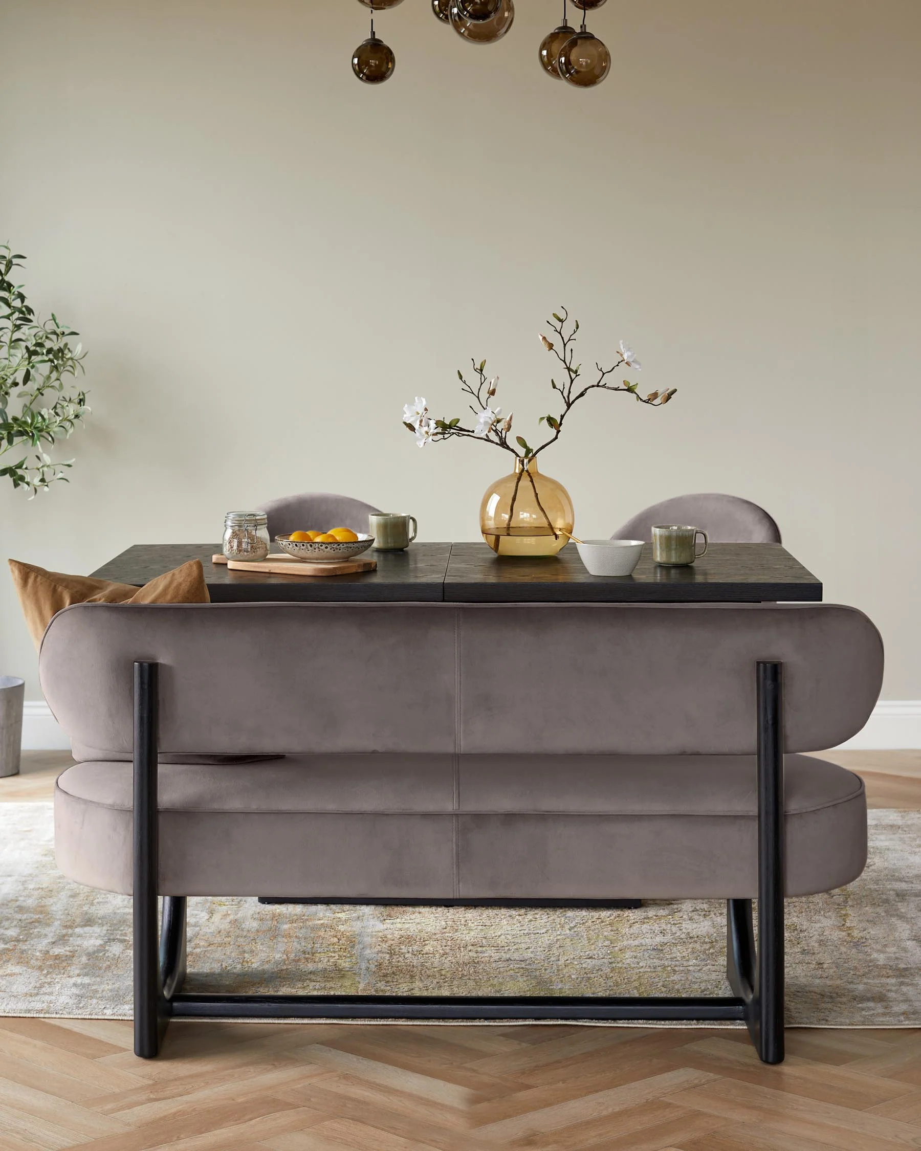Orlan mocha velvet 3 seater dining bench with backrest - Image 6