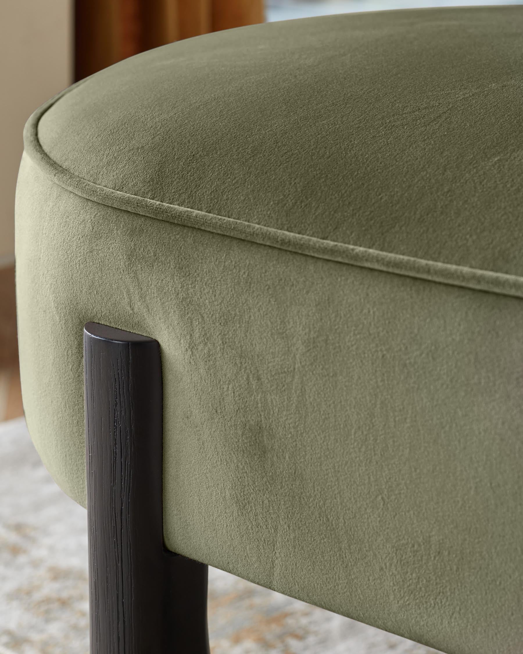 Orlan olive green velvet 3 seater dining bench with backrest - Image 8