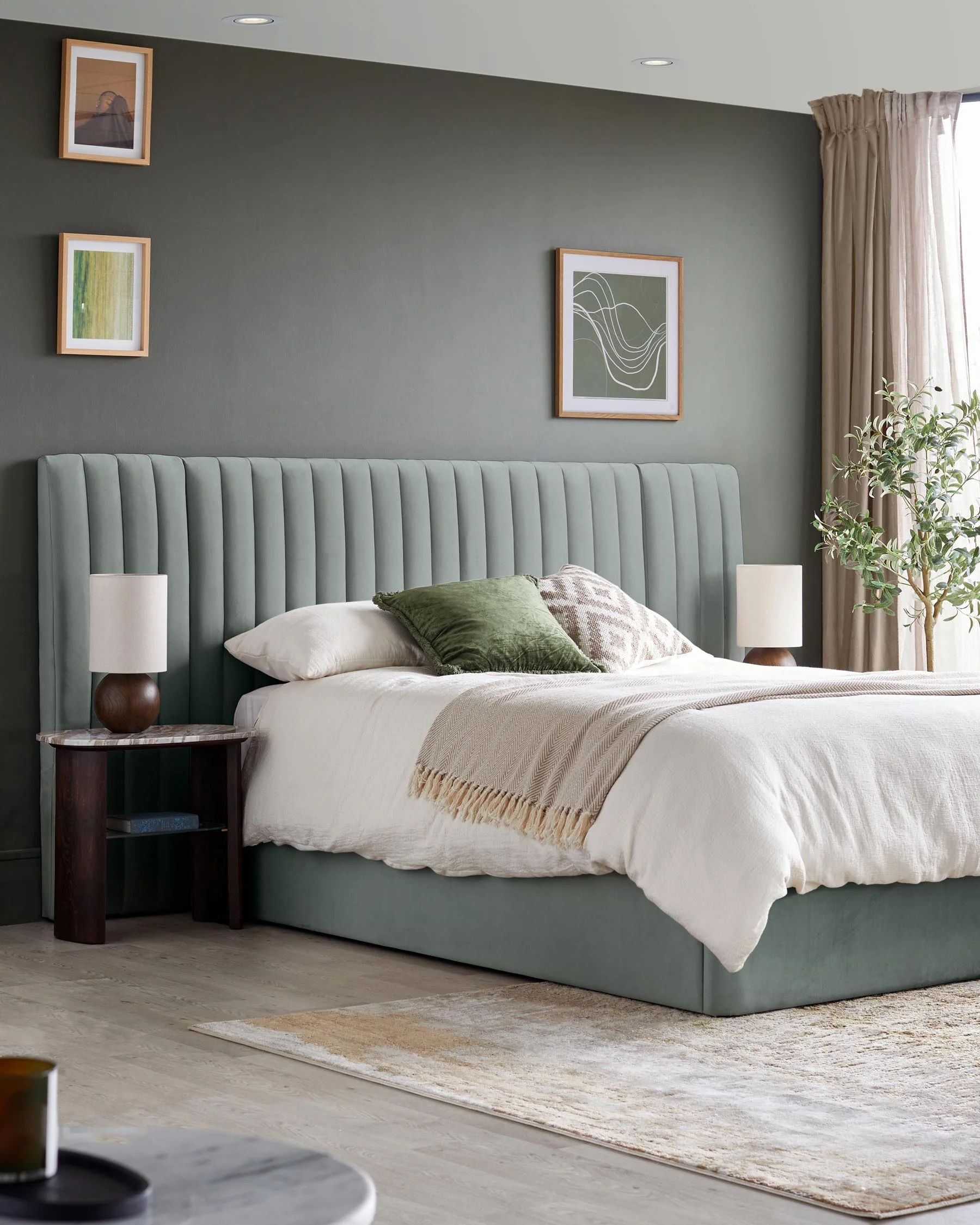 Orlan natural linen and dark wood table lamp - Image 6
