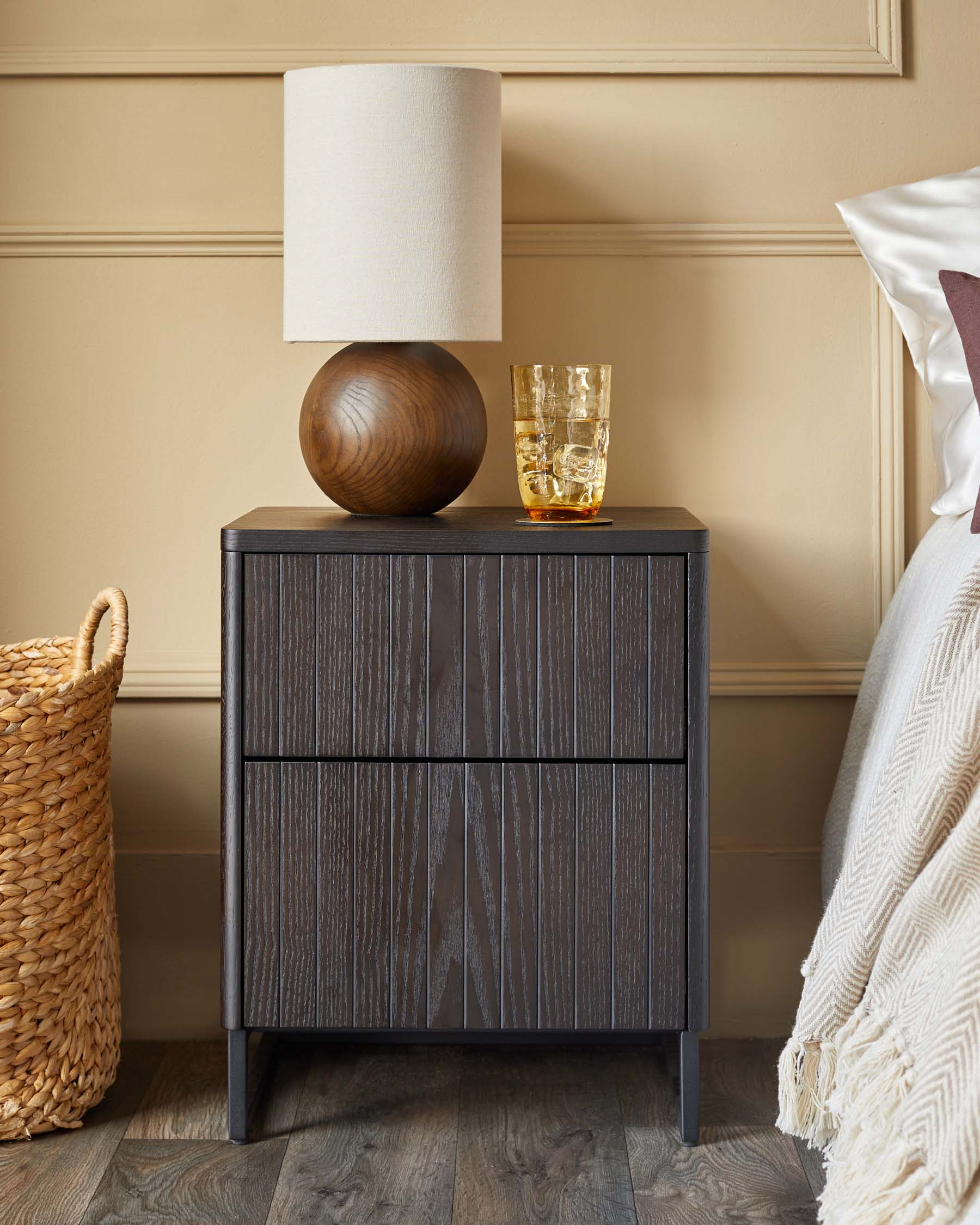 Orlan natural linen and dark wood table lamp - Image 7