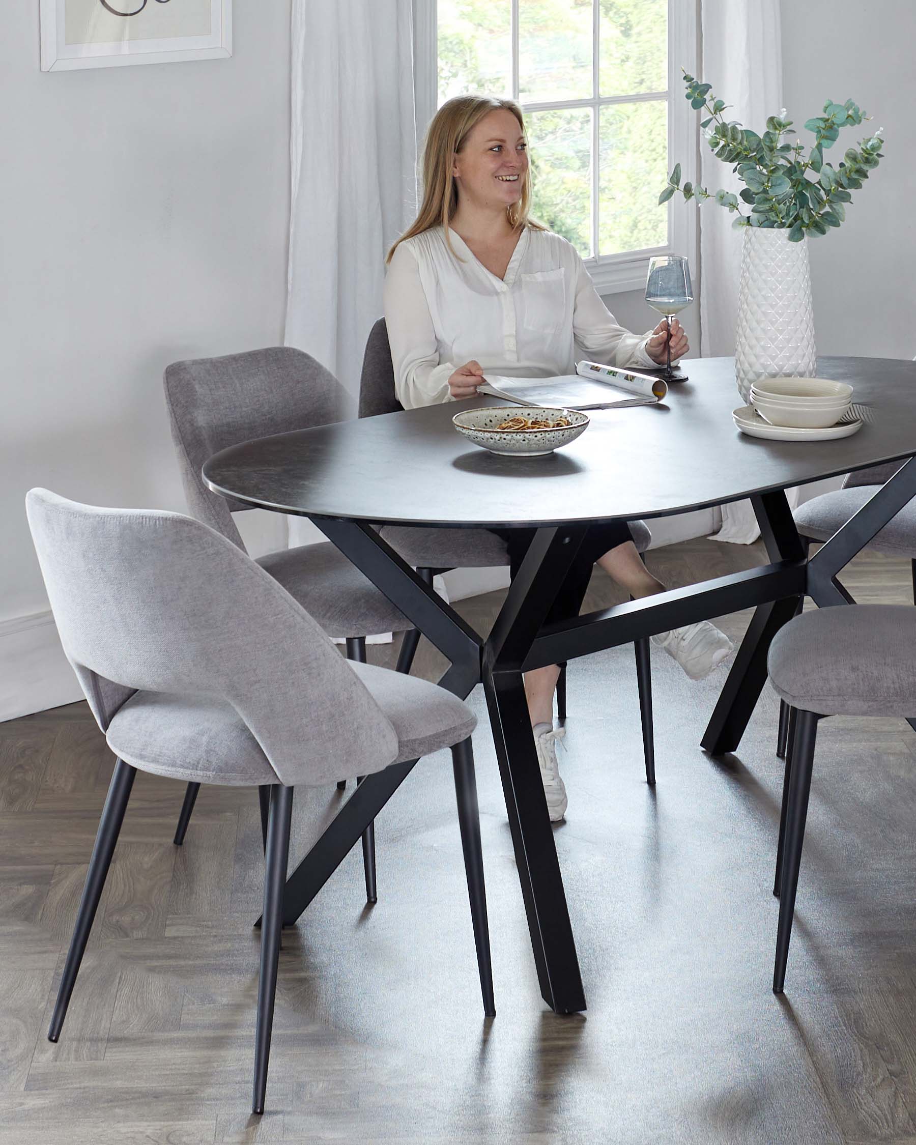 Orwell Dark Grey Ceramic Dining 6 Seater Table - Image 4
