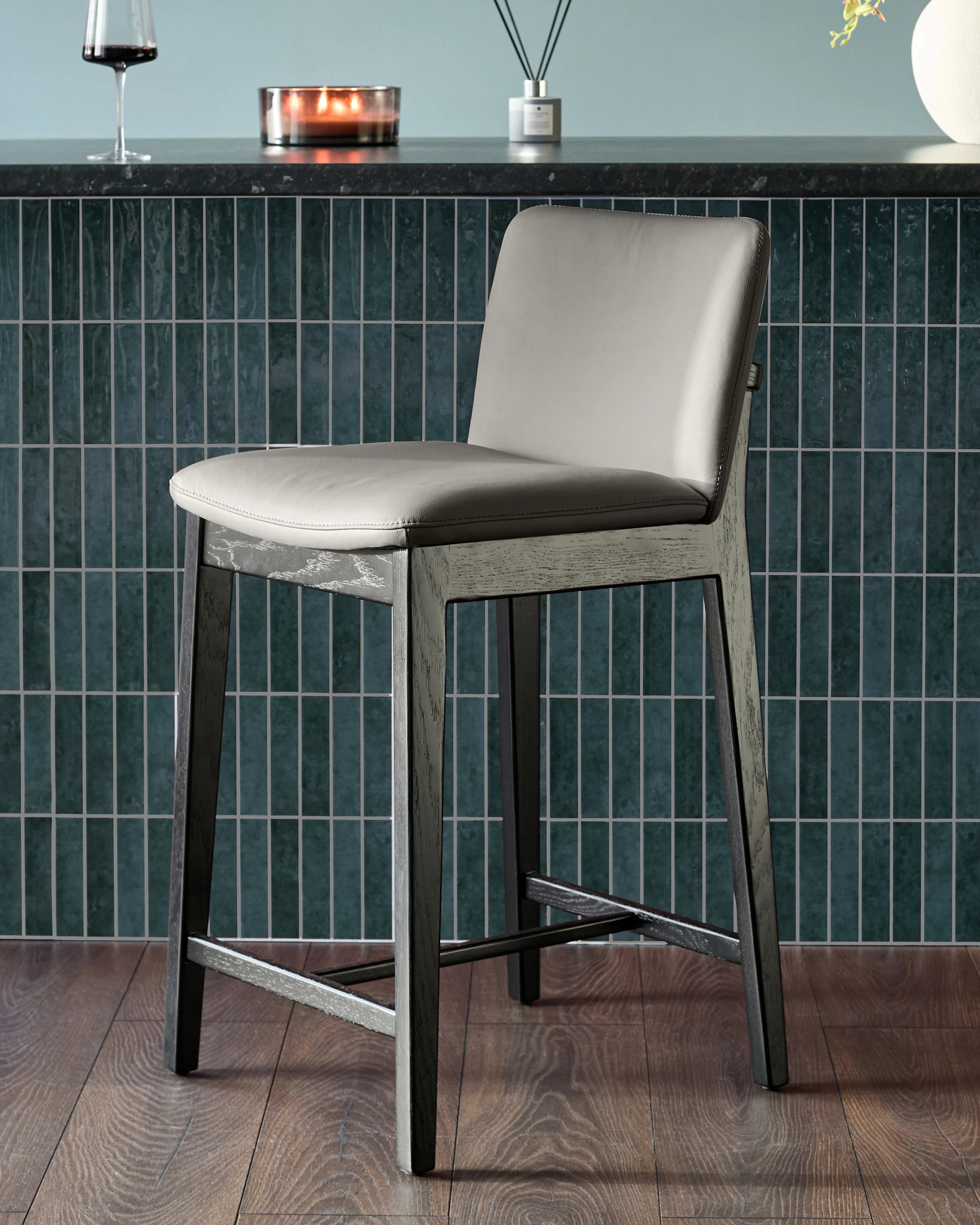 Otis dark grey leather bar stool