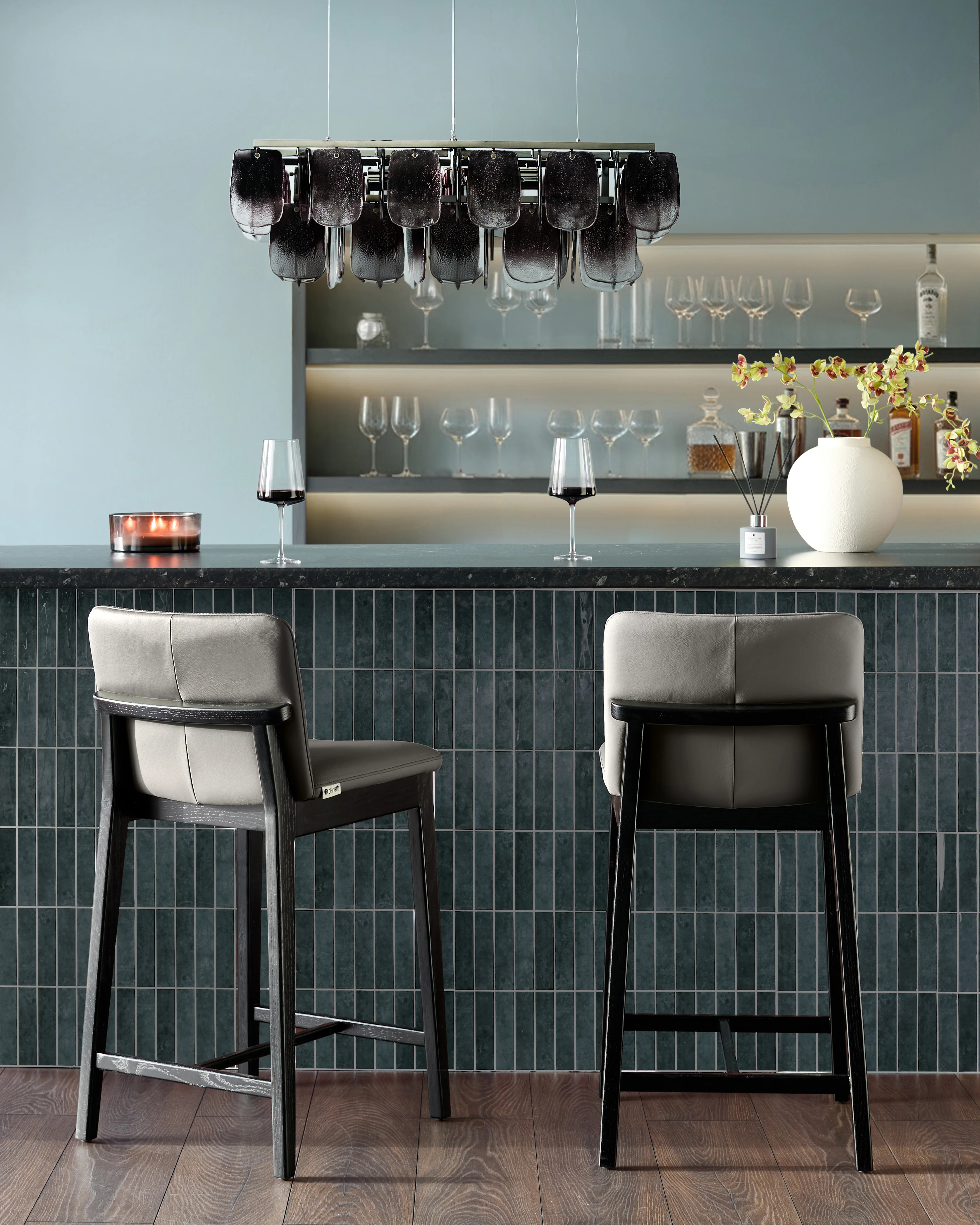 Otis dark grey leather bar stool - Image 2