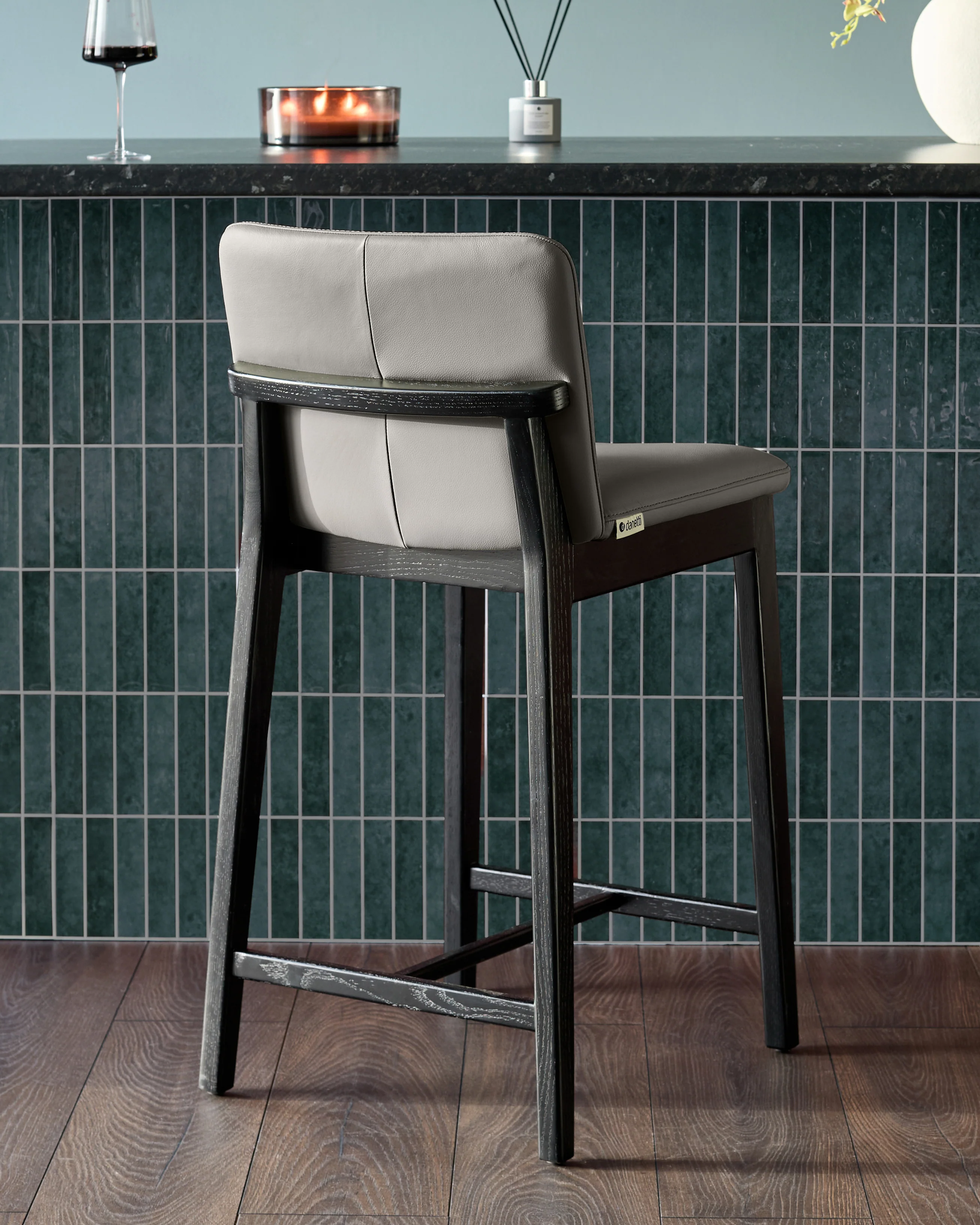 Otis dark grey leather bar stool - Image 3