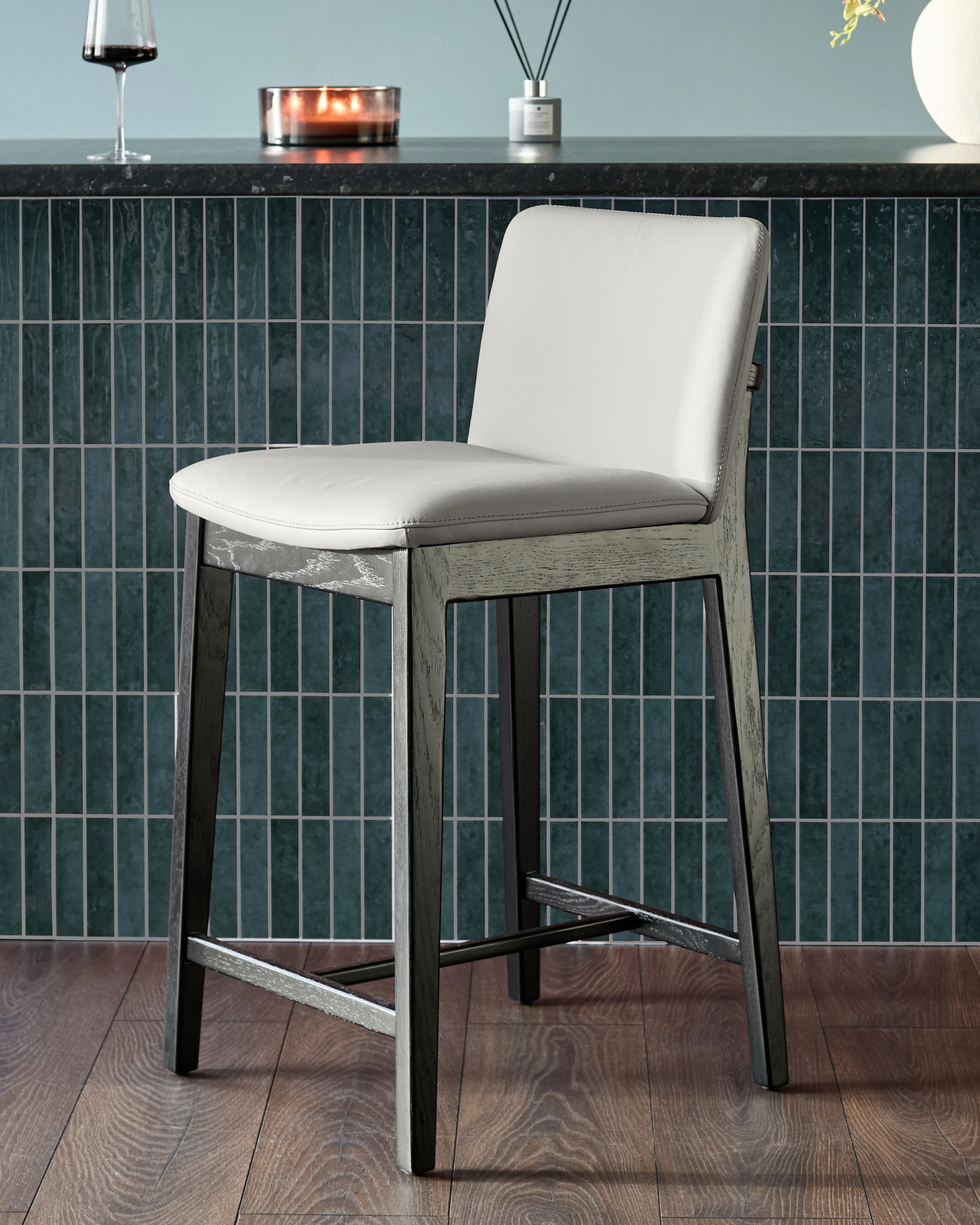 Otis light grey leather bar stool