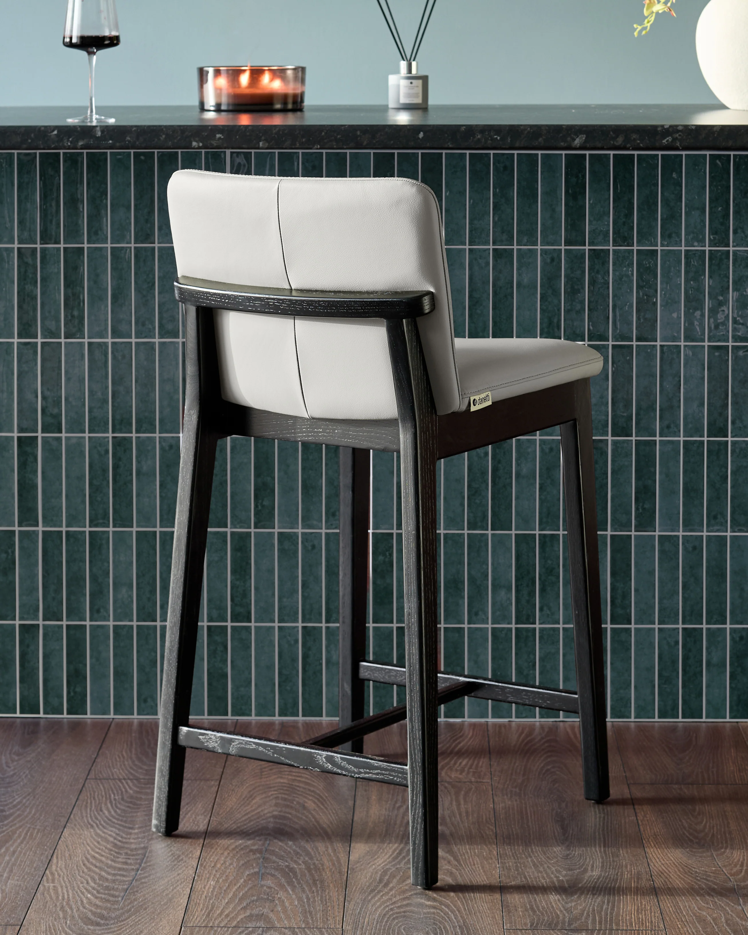 Otis light grey leather bar stool - Image 3