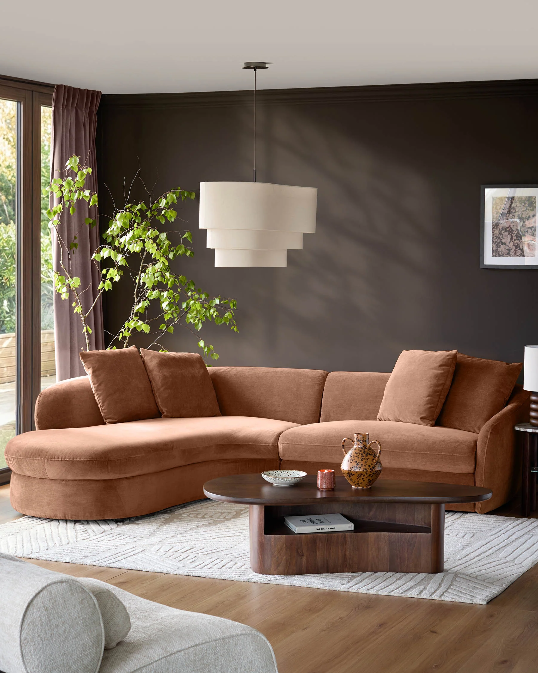 Ottilie apricot chenille left hand corner chaise sofa - Image 2
