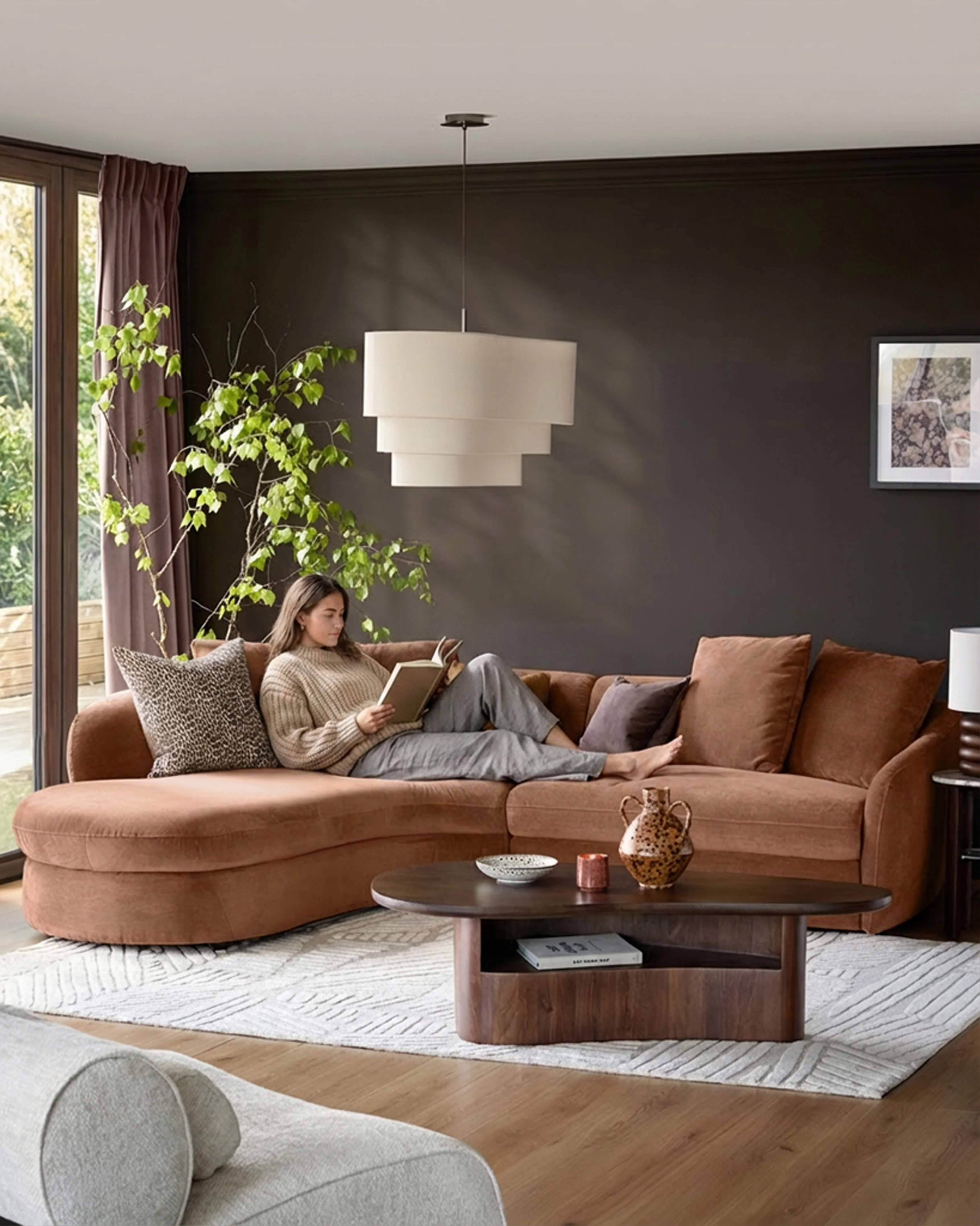 Ottilie apricot chenille left hand corner chaise sofa - Image 6