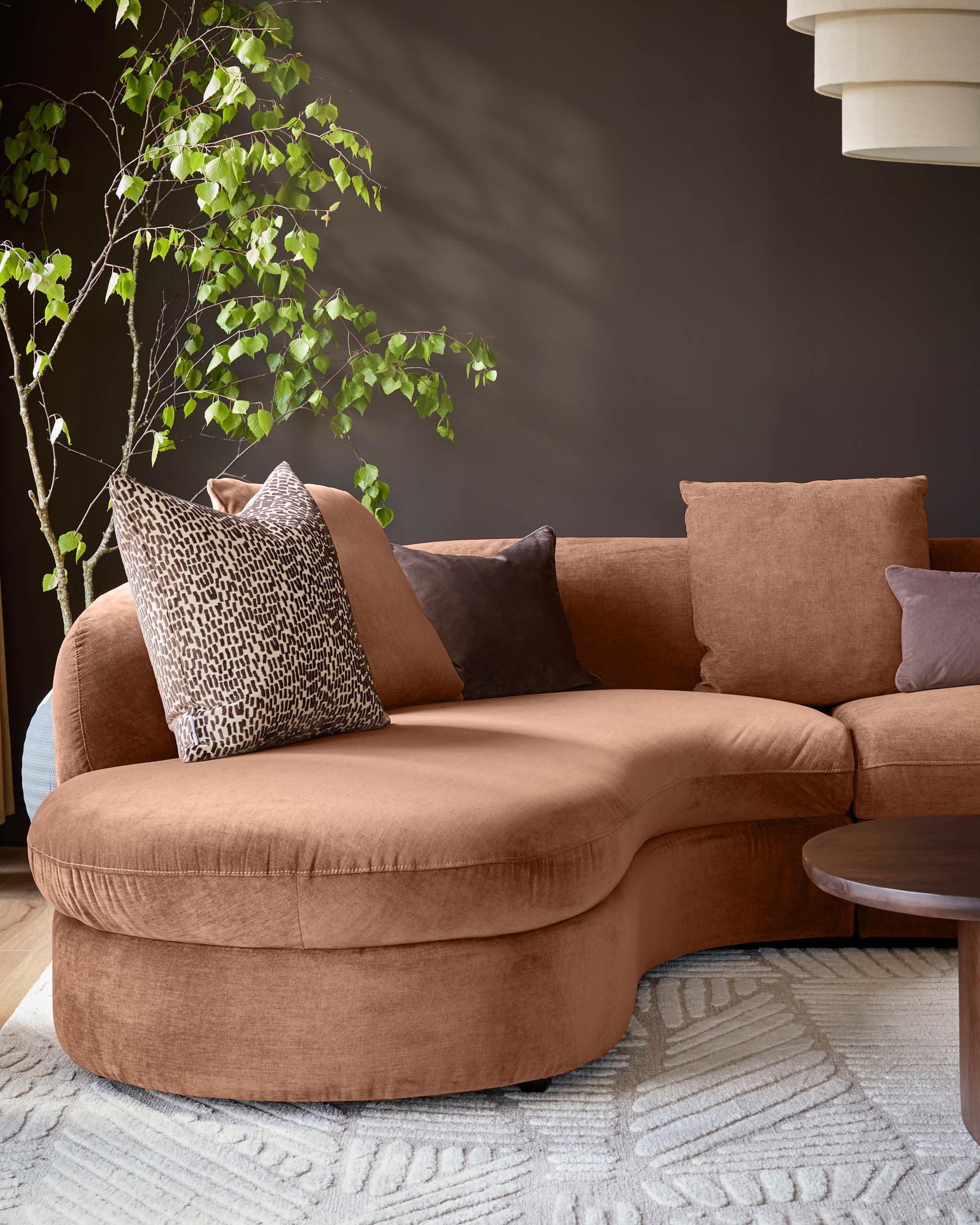 Ottilie apricot chenille left hand corner chaise sofa - Image 8