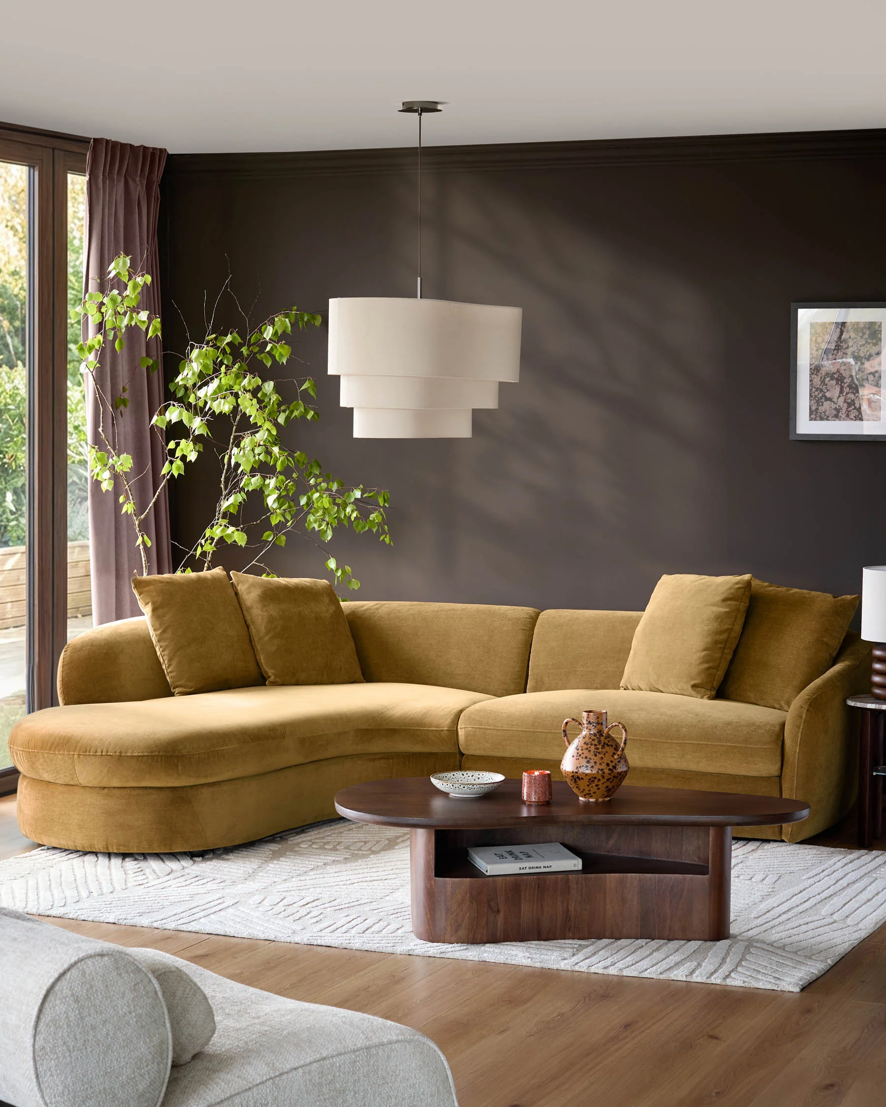 Ottilie ochre chenille left hand corner chaise sofa - Image 2