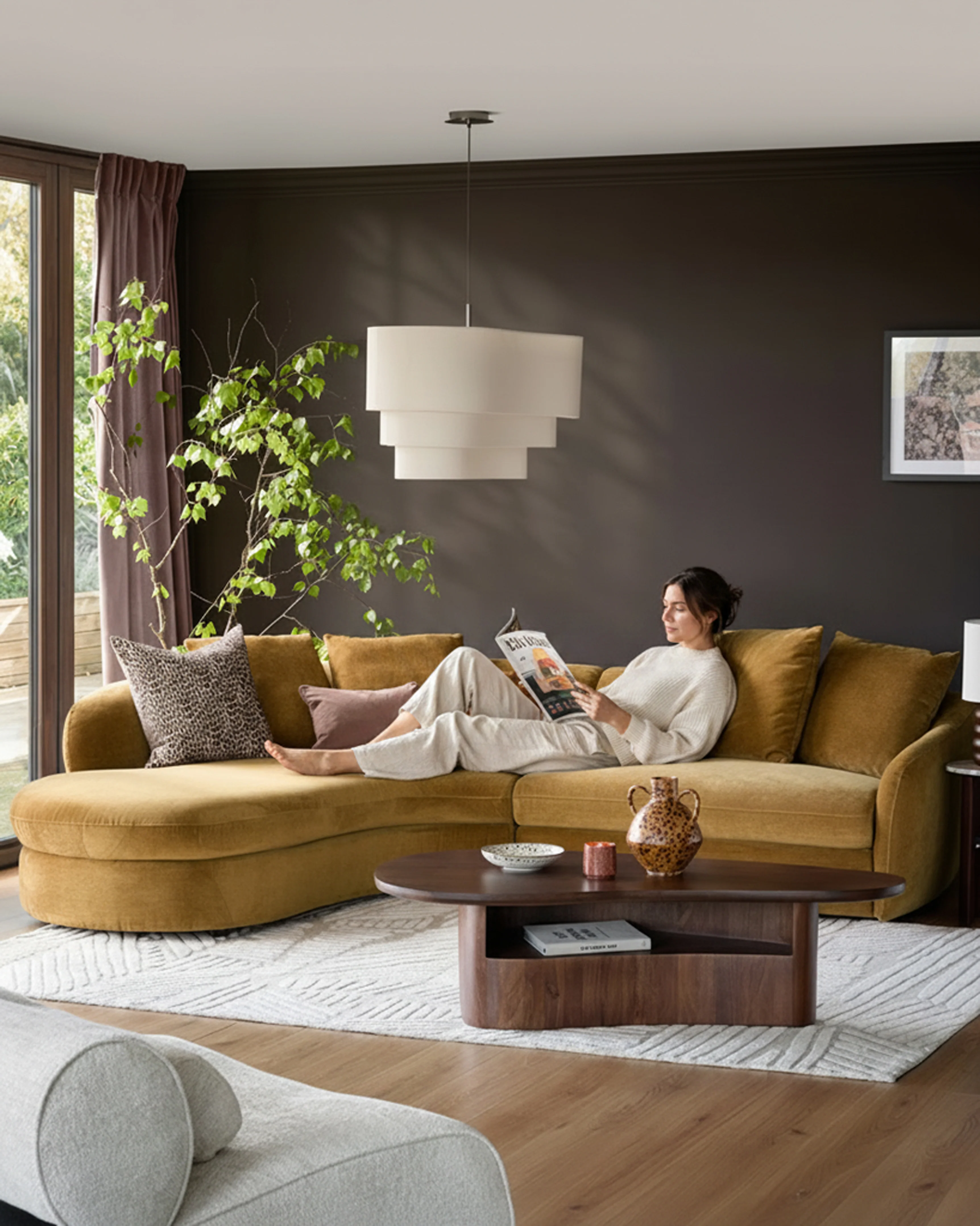 Ottilie ochre chenille left hand corner chaise sofa - Image 6