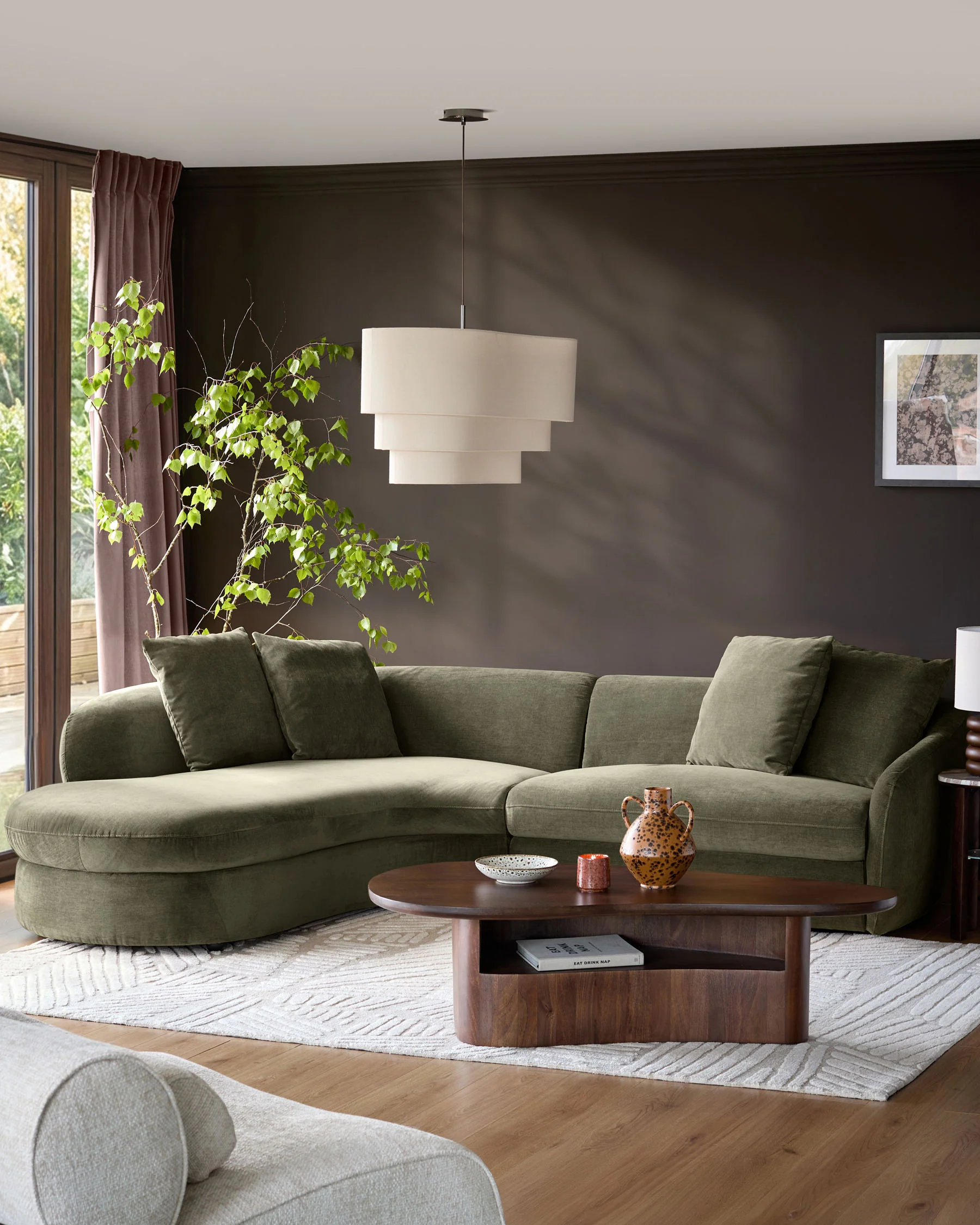 Ottilie olive green chenille left hand corner chaise sofa - Image 2