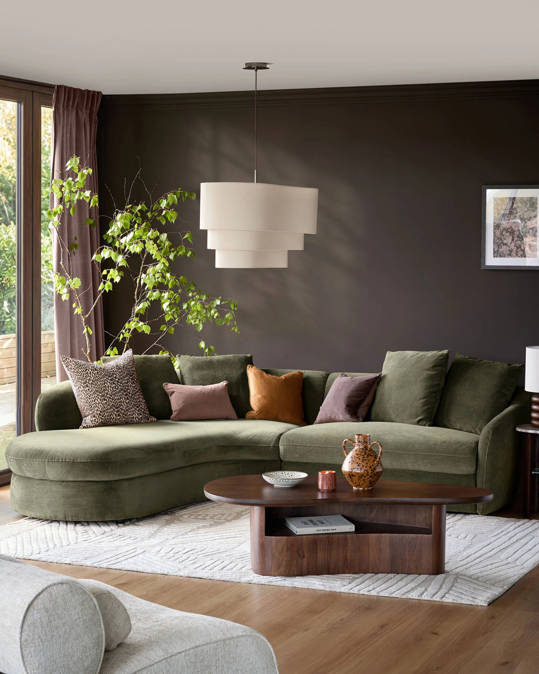 Ottilie olive green chenille left hand corner chaise sofa - Image 3