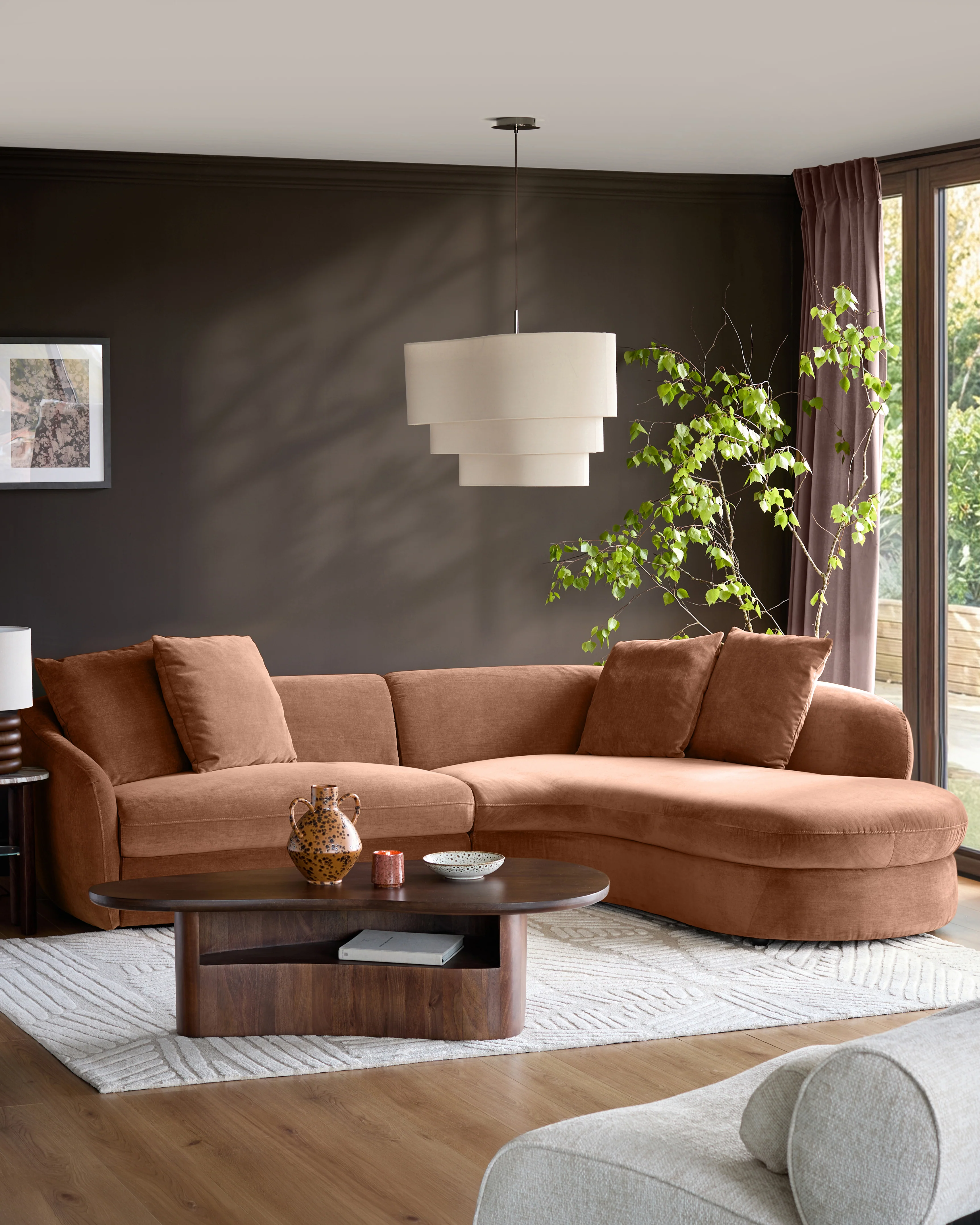 Ottilie apricot chenille right hand corner chaise sofa - Image 2