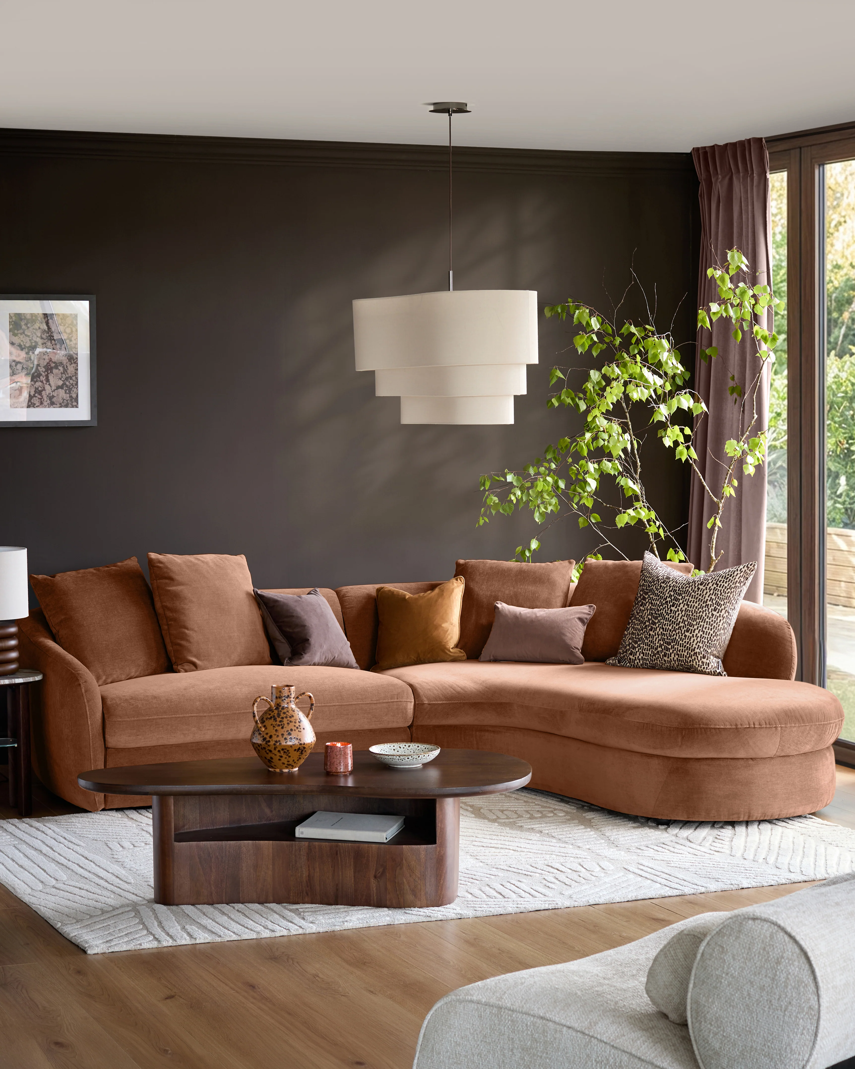 Ottilie apricot chenille right hand corner chaise sofa - Image 3