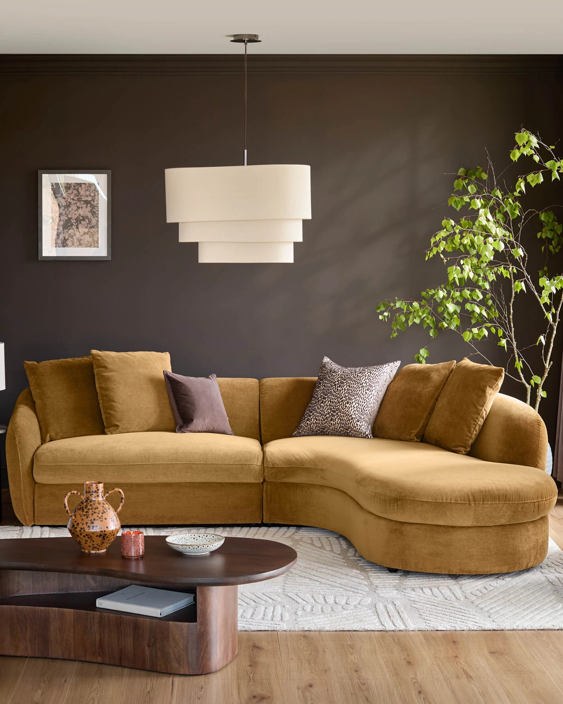 Ottilie ochre chenille right hand corner chaise sofa
