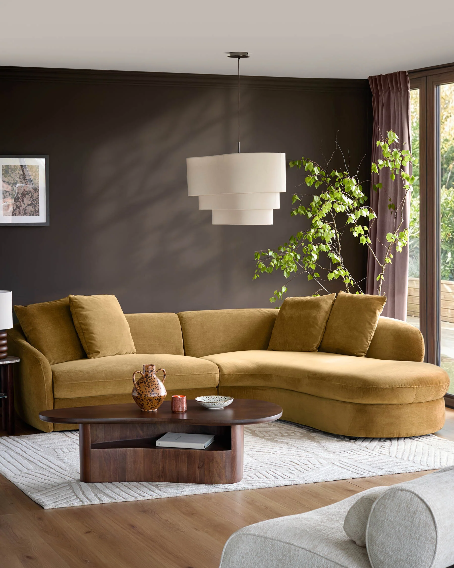 Ottilie ochre chenille right hand corner chaise sofa - Image 2