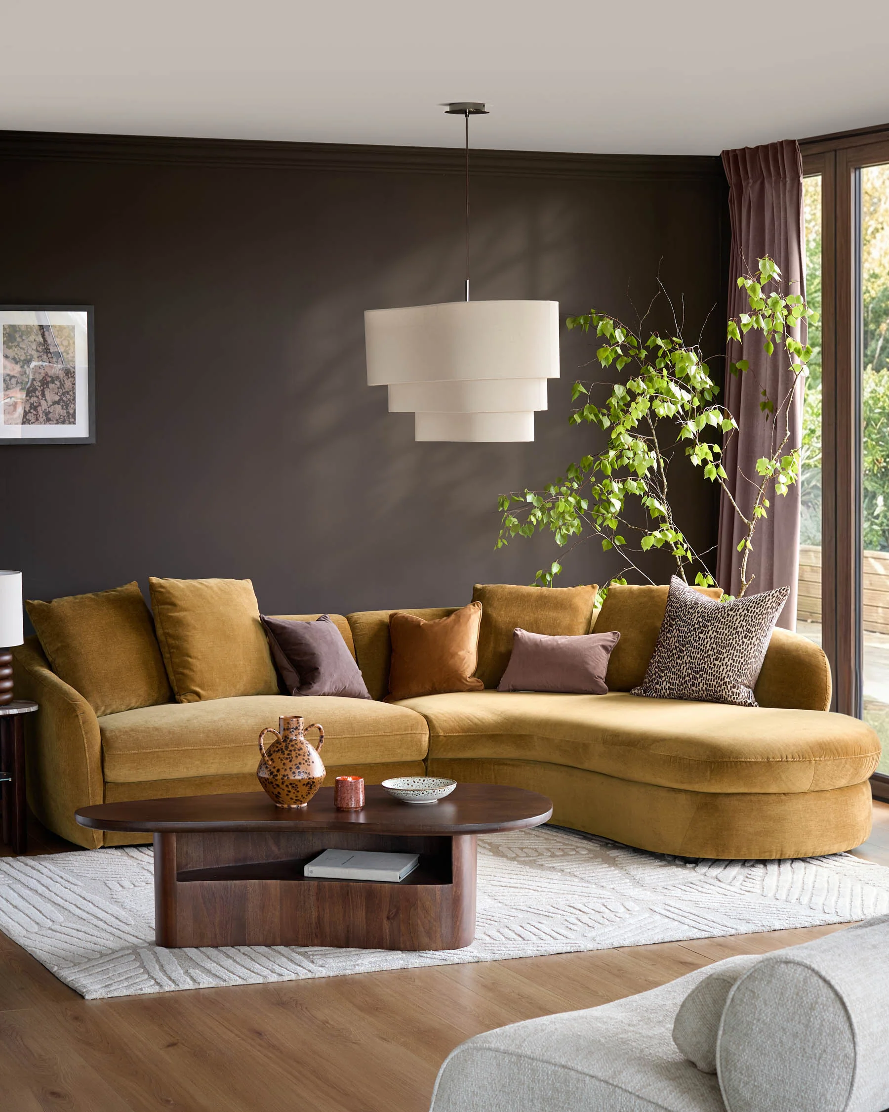 Ottilie ochre chenille right hand corner chaise sofa - Image 3
