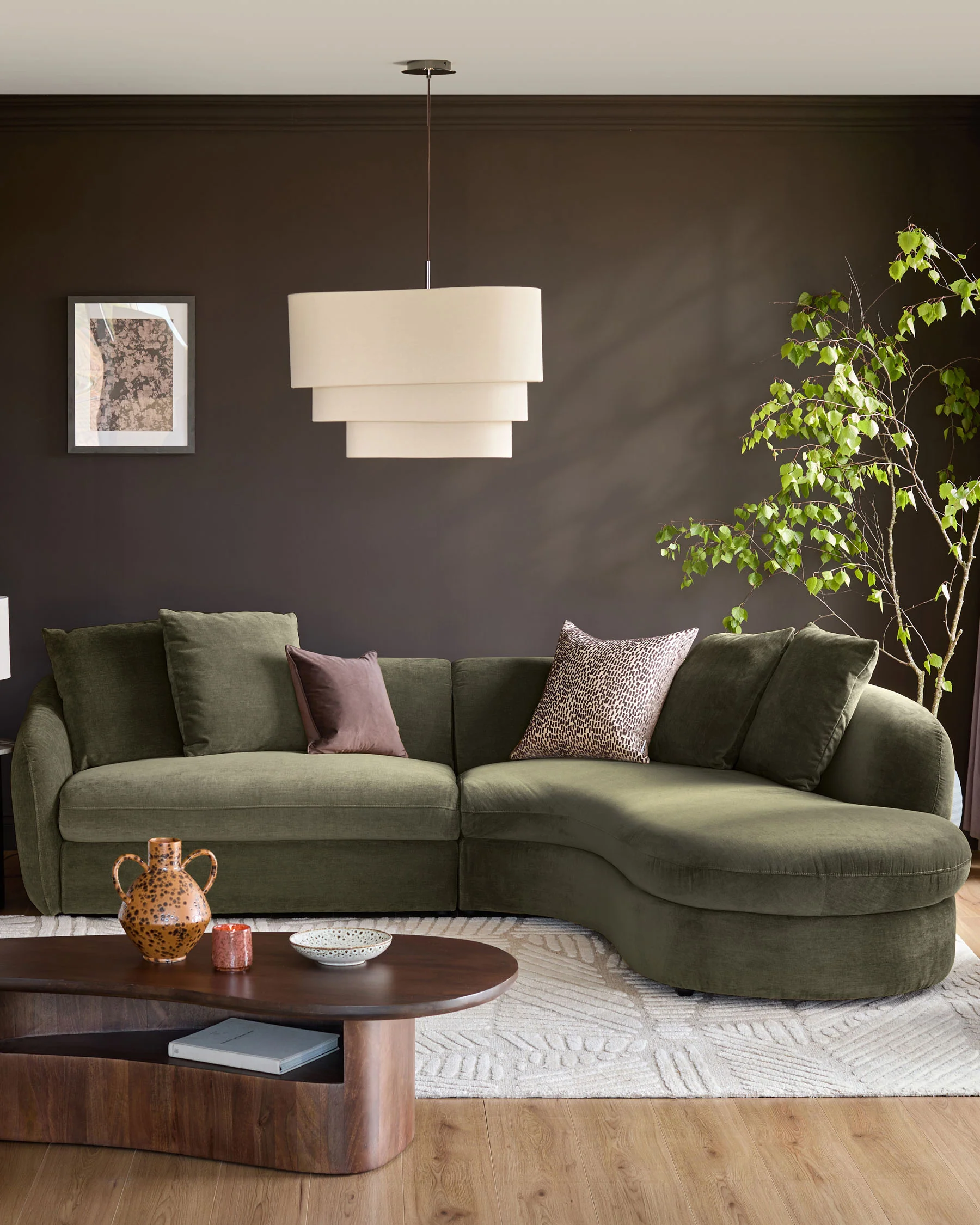 Ottilie olive green chenille right hand corner chaise sofa