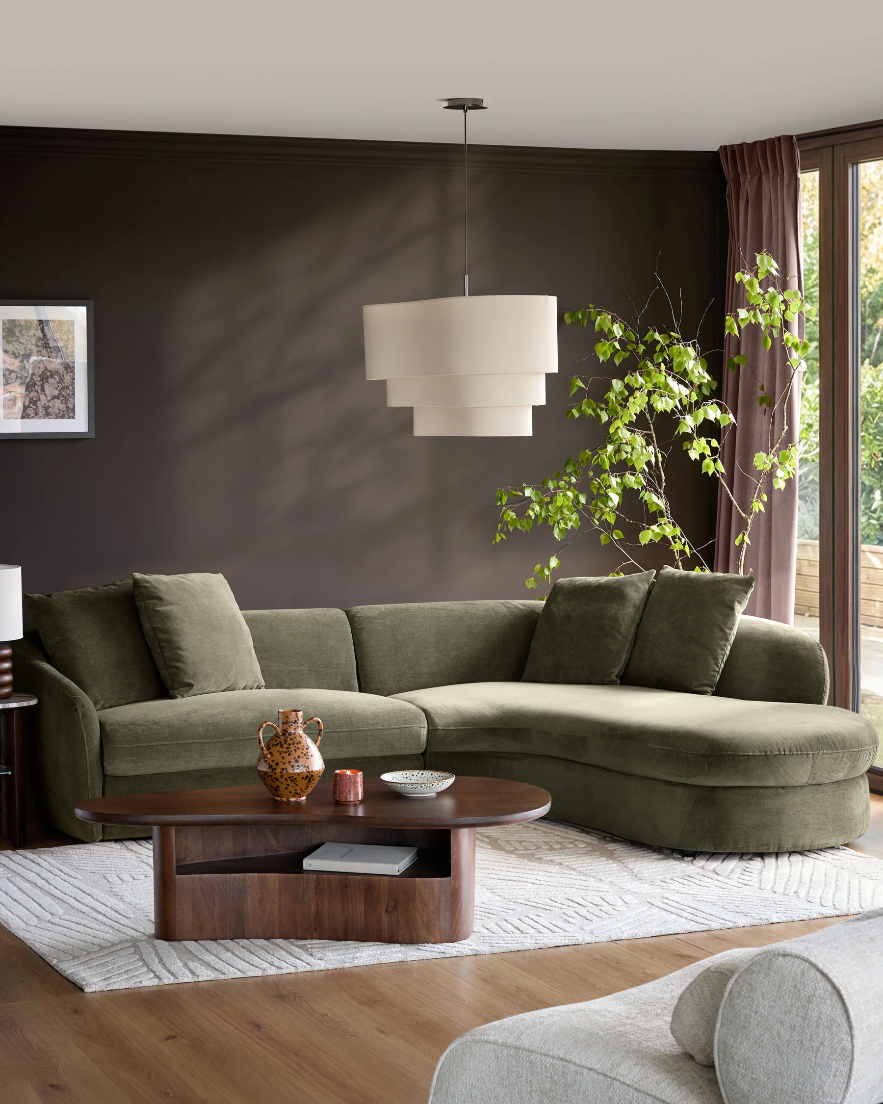 Ottilie olive green chenille right hand corner chaise sofa - Image 2