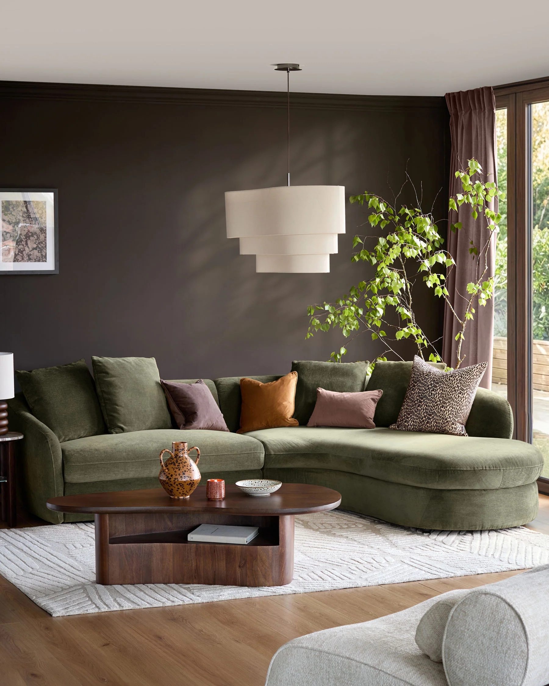 Ottilie olive green chenille right hand corner chaise sofa - Image 3