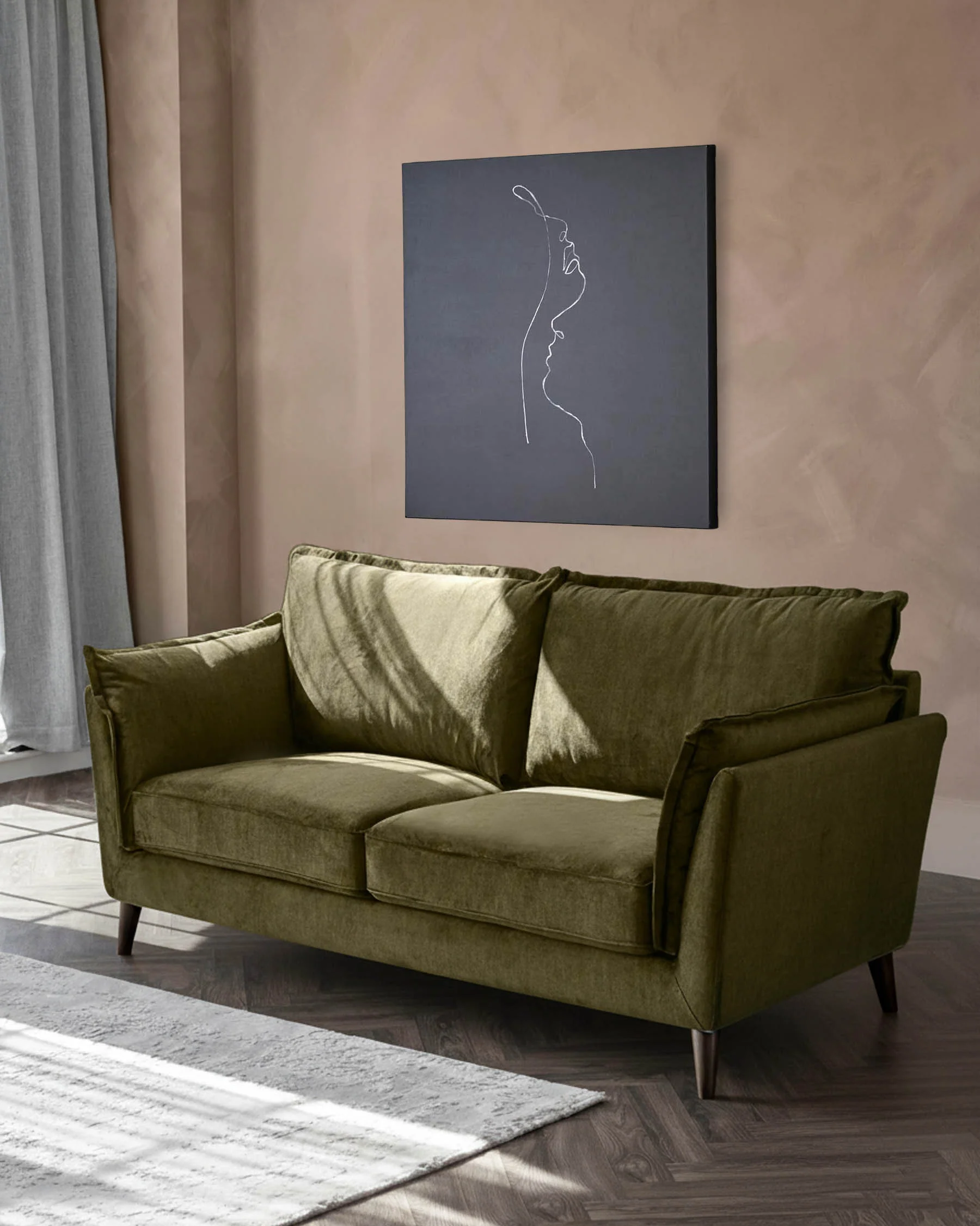Otto olive green velvet 2 seater sofa - Image 2