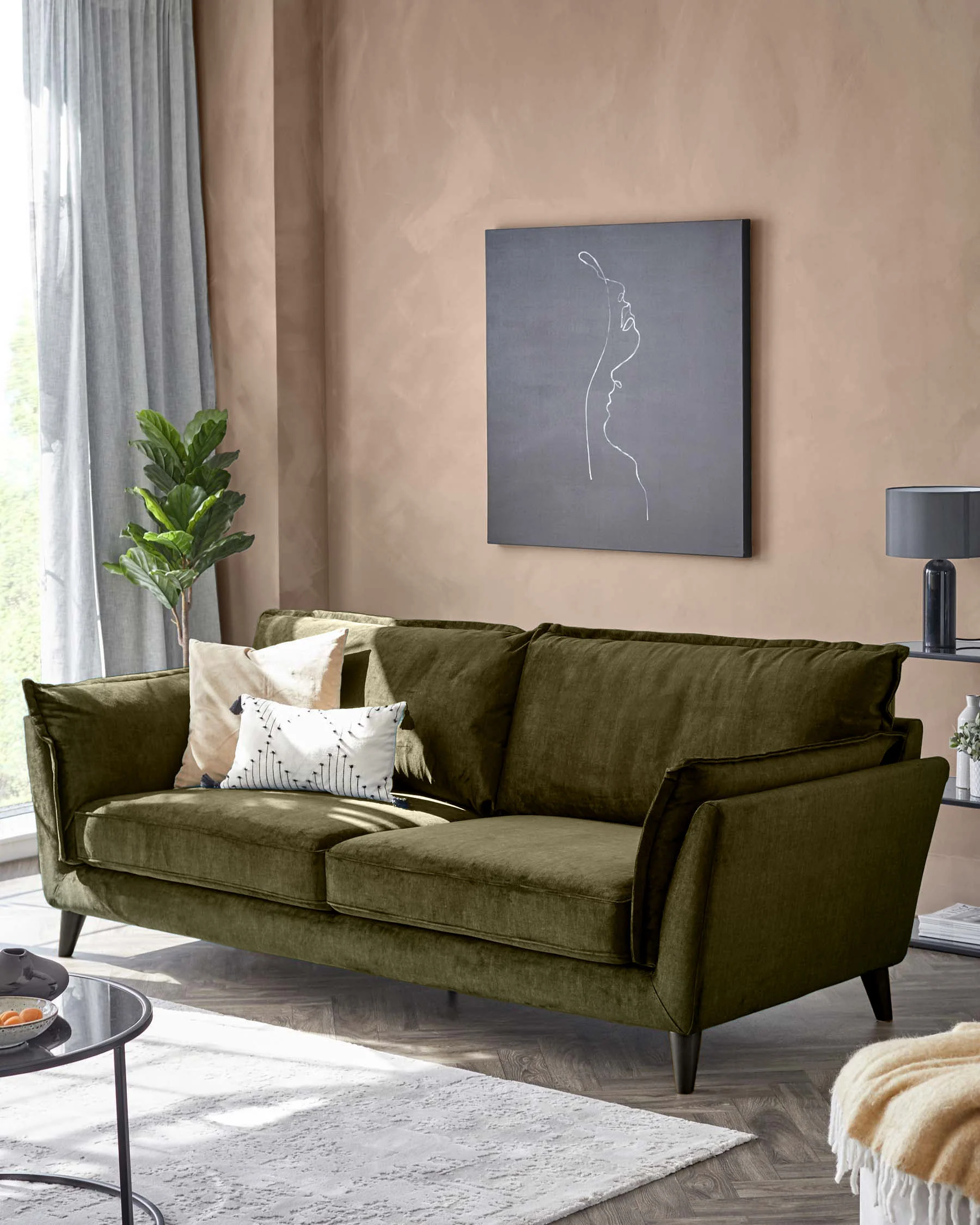 Otto olive green velvet 3 seater sofa - Image 2