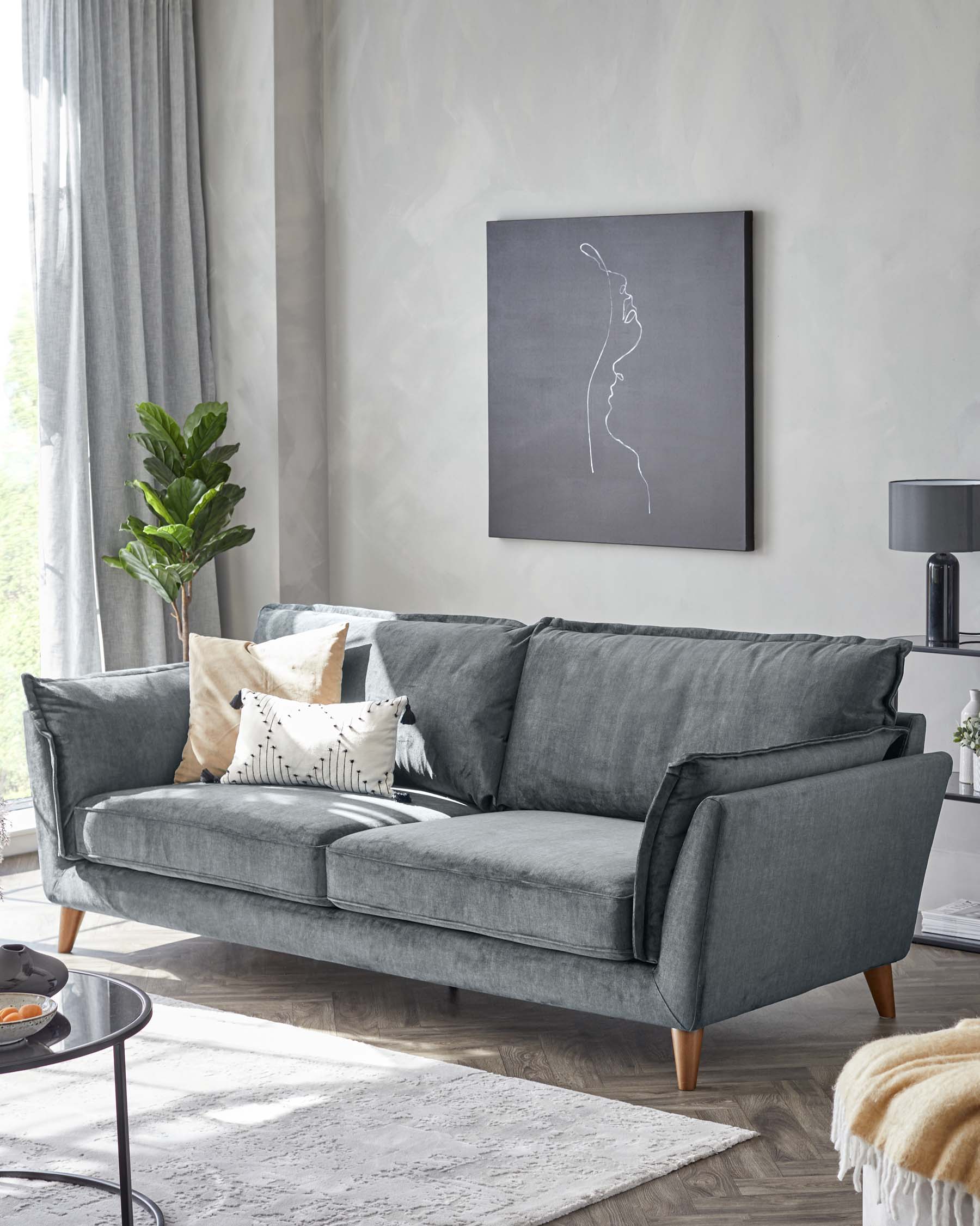 Otto Light Grey Chenille 3 Seater Sofa - Image 2