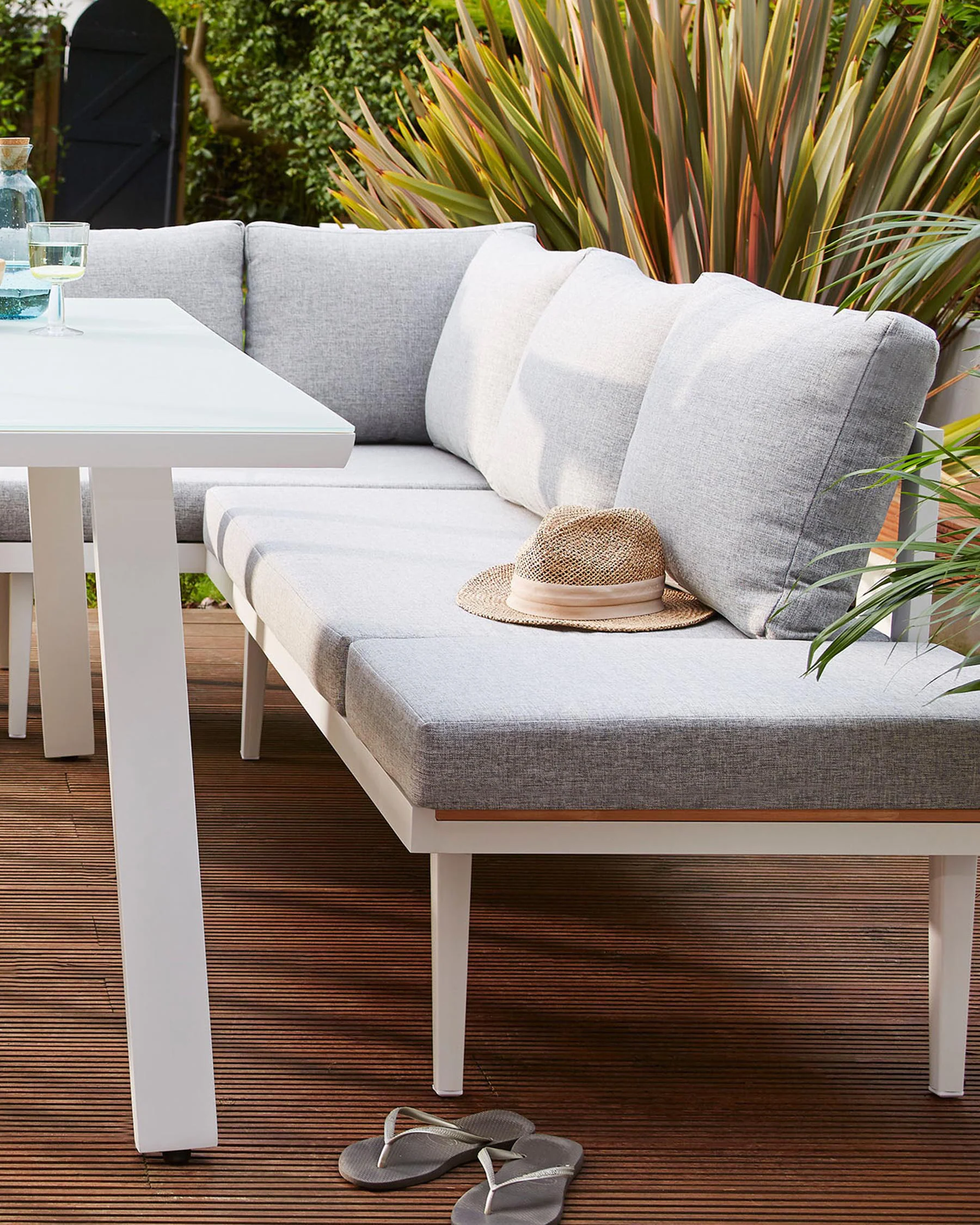Palermo White Right Hand Corner Garden Dining Bench - Image 6