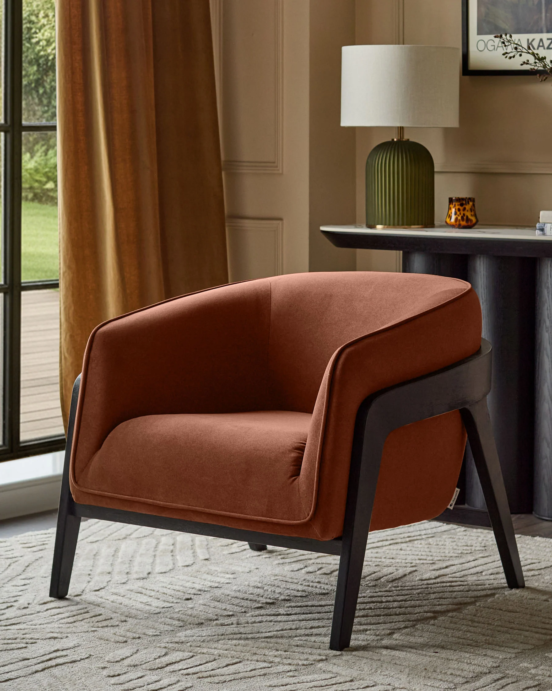 Palmer toffee red plush fabric occasional chair