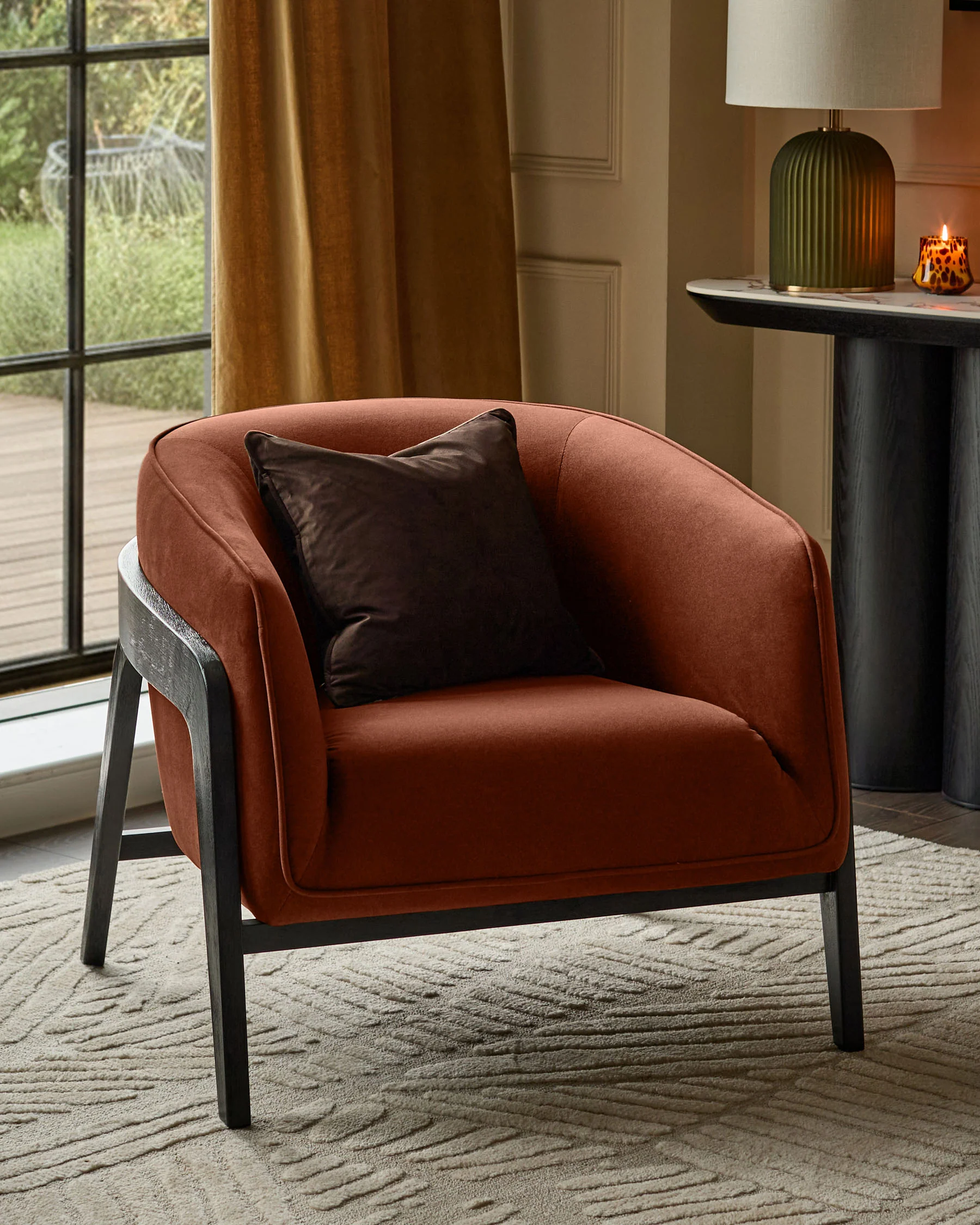 Palmer toffee red plush fabric occasional chair - Image 2