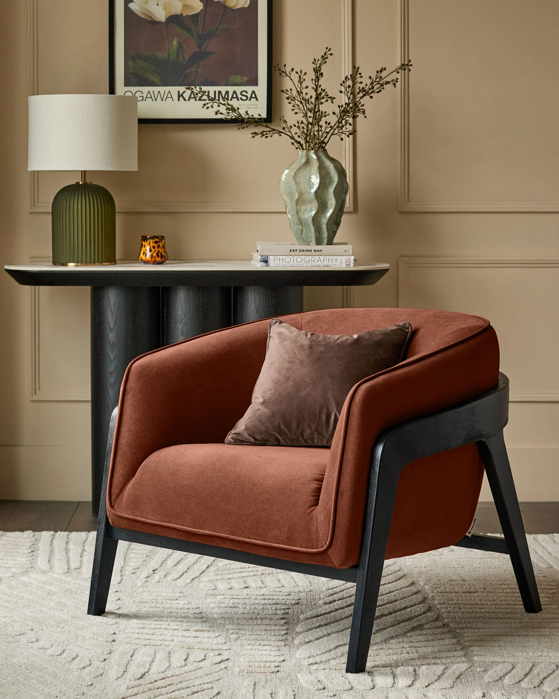 Palmer toffee red plush fabric occasional chair - Image 3