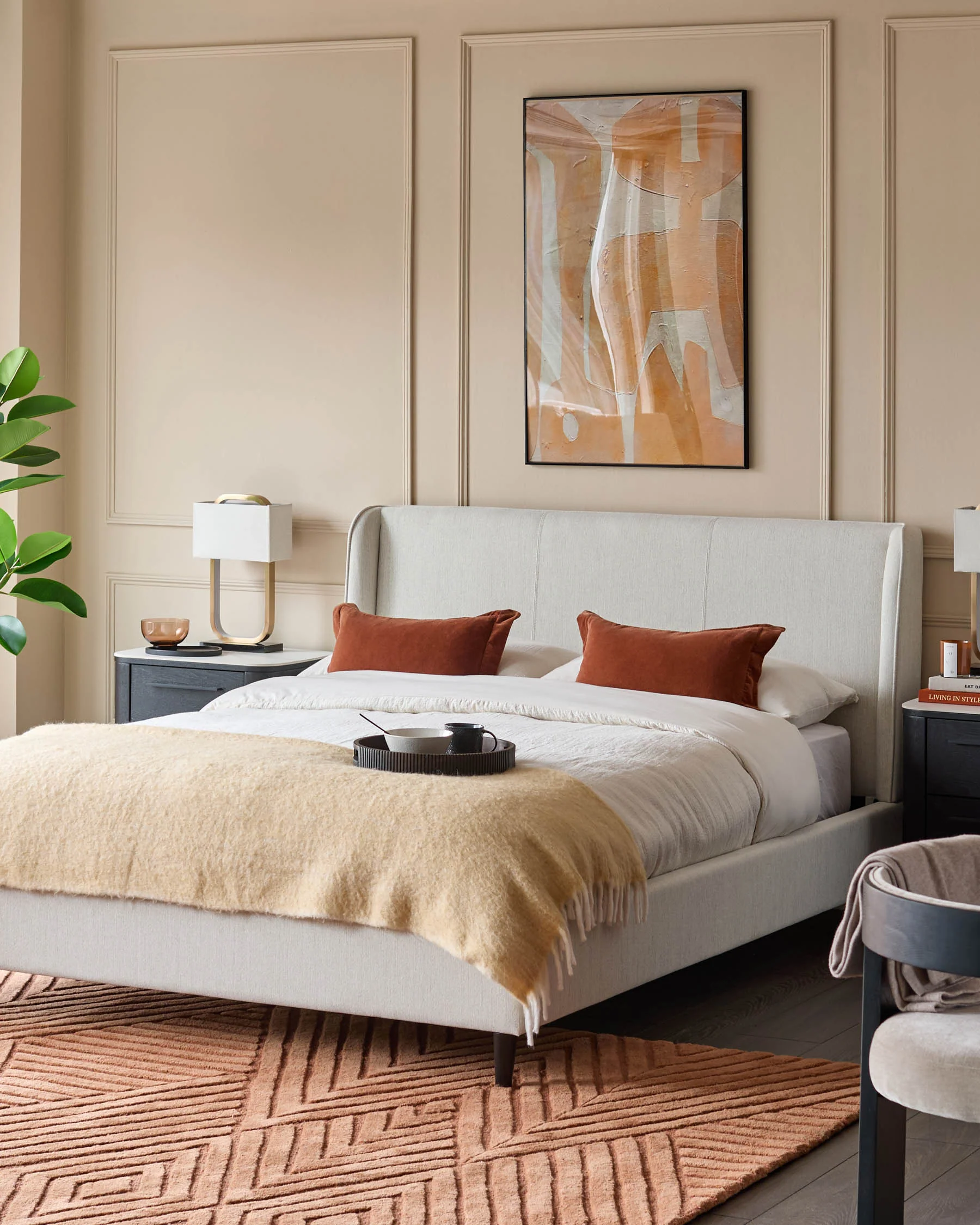 Paolo ivory dual tone fabric king bed - Image 4