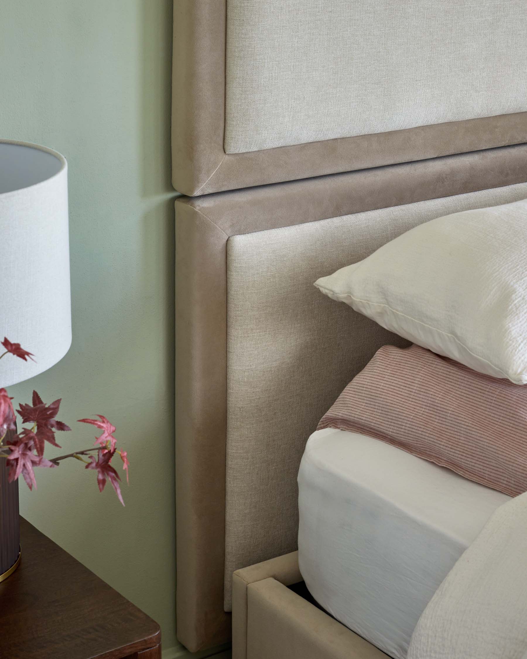 Penelope champagne natural mixed material large panel headboard - Image 3