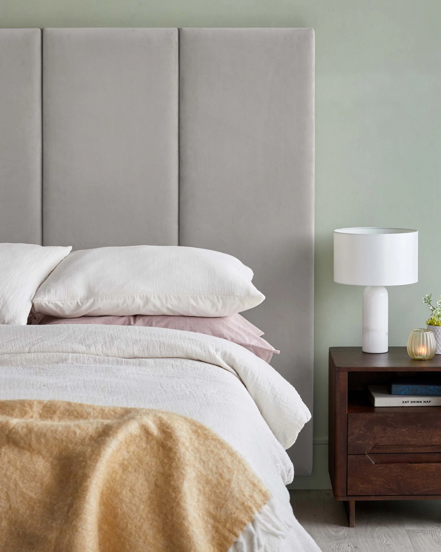 Penelope light grey velvet small panel headboard - Image 2