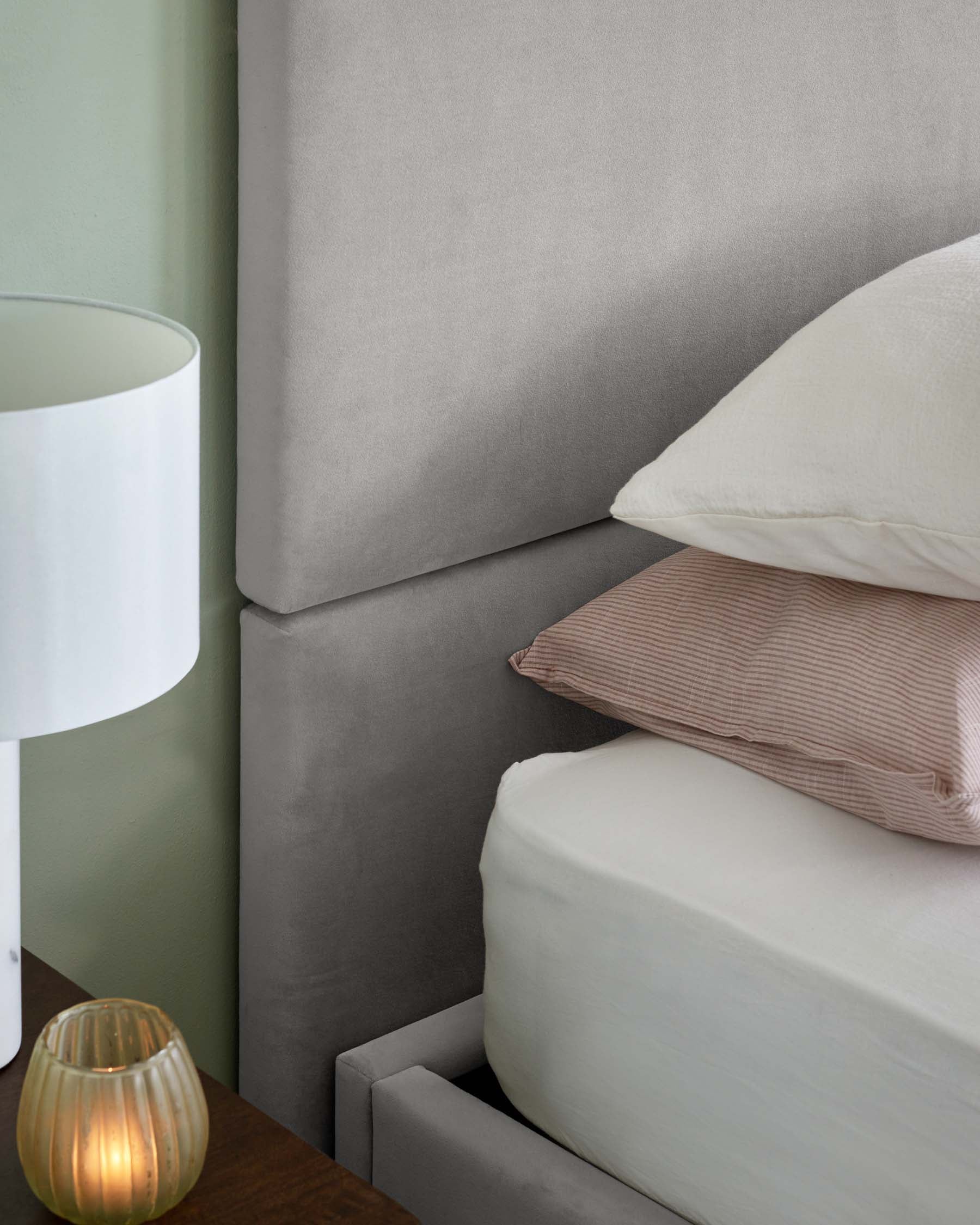 Penelope light grey velvet small panel headboard - Image 4