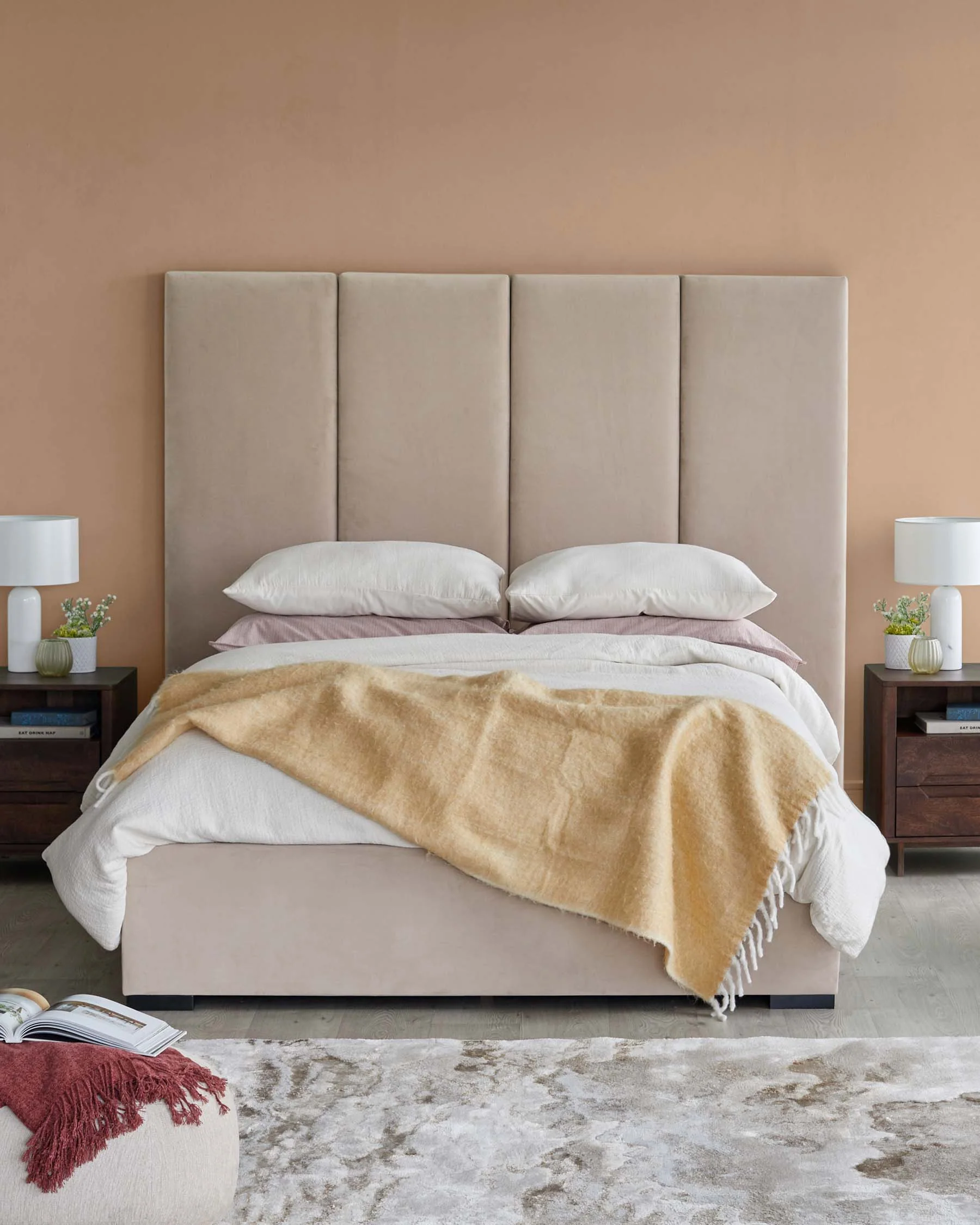 Penelope champagne velvet super king ottoman bed with 4 panel headboard - Image 5