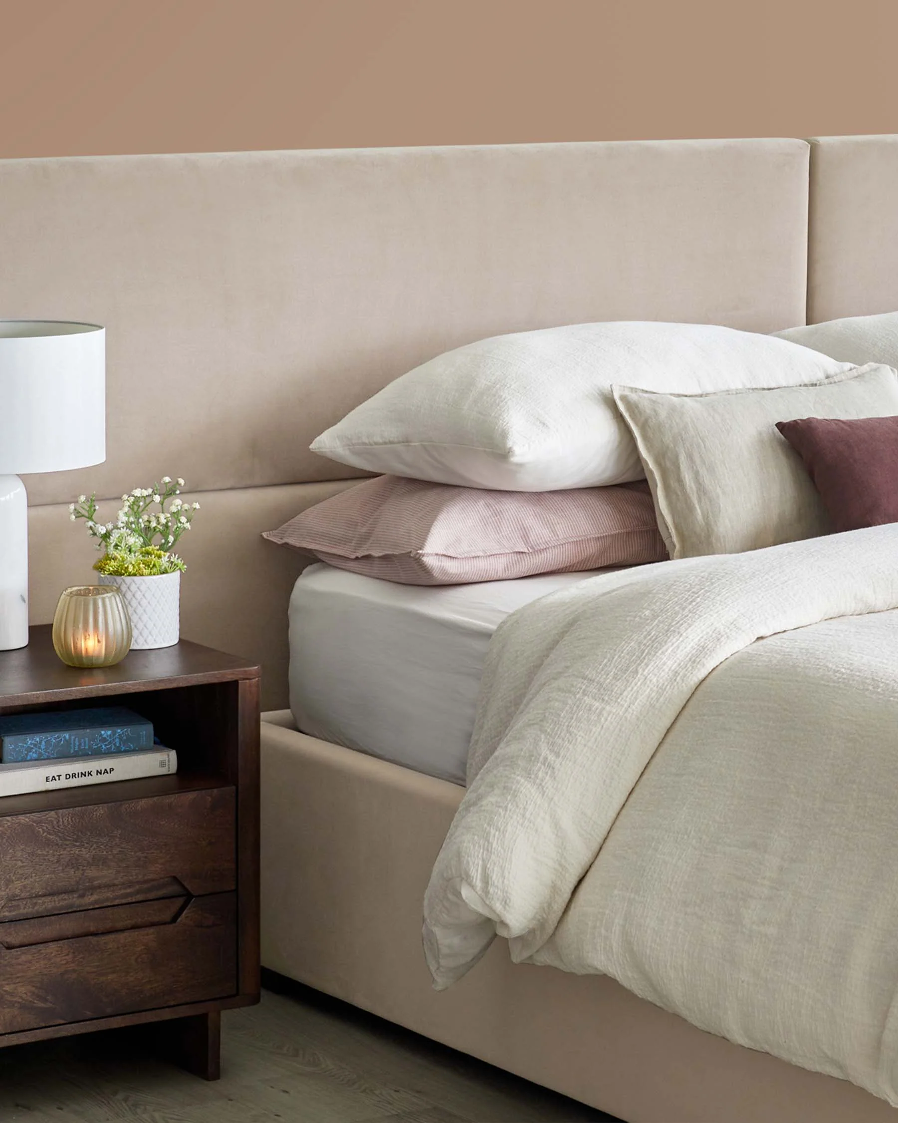Penelope champagne velvet super king ottoman bed with 4 panel headboard - Image 7