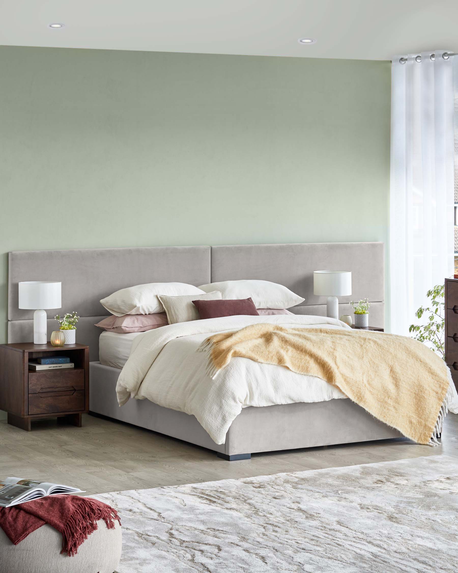 Penelope light grey recycled velvet super king ottoman bed with 4 panel headboard - Image 4