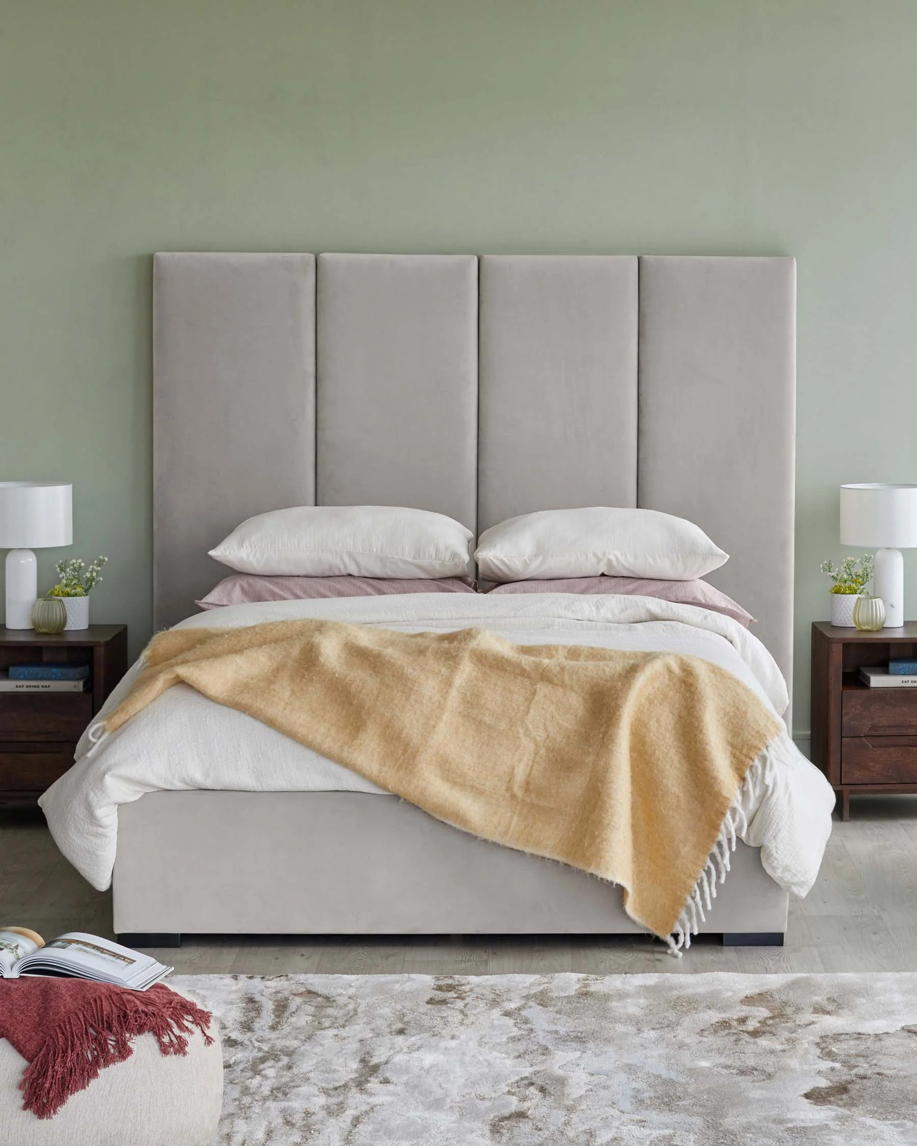 Penelope light grey recycled velvet super king ottoman bed with 4 panel headboard - Image 5