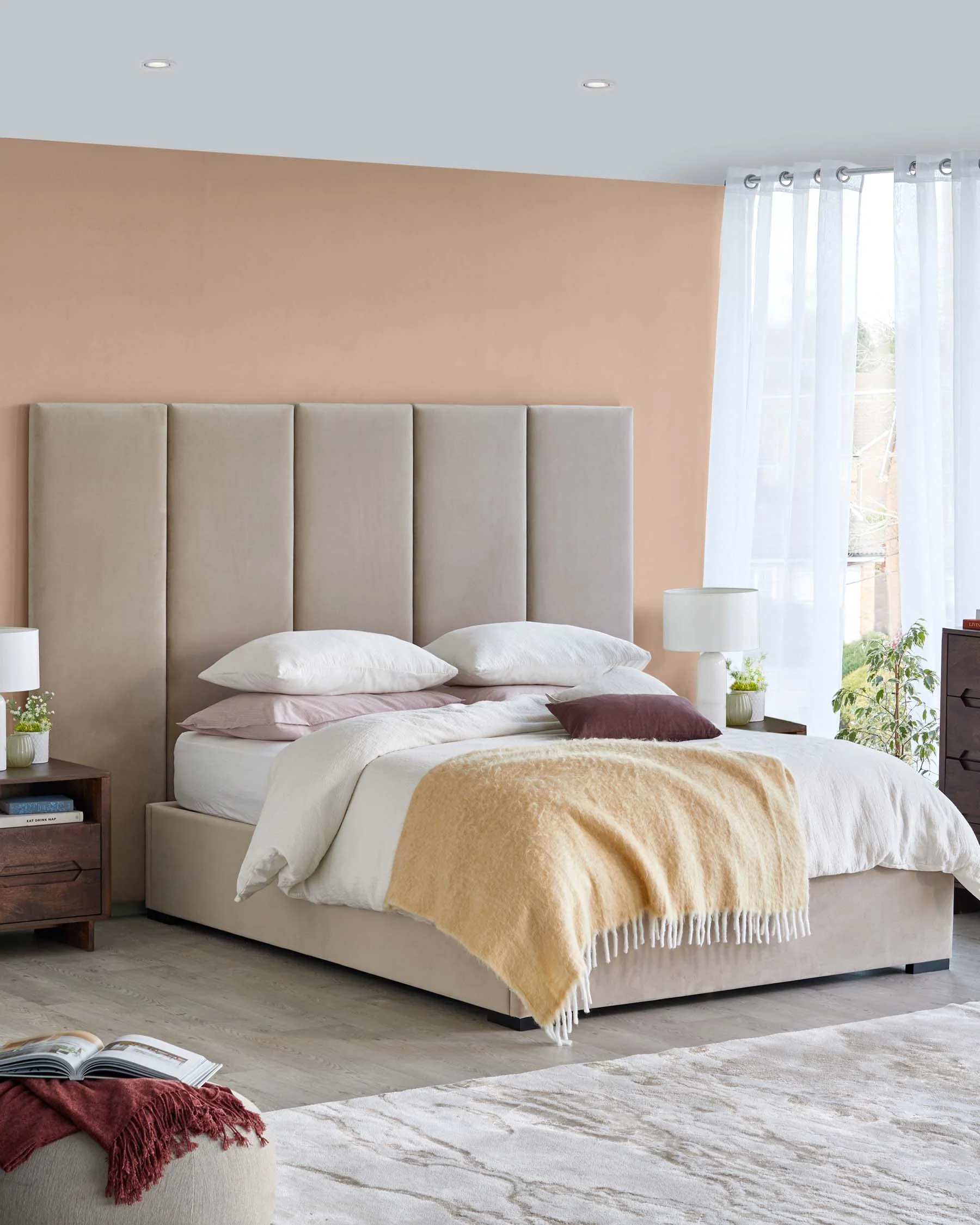 Penelope champagne velvet super king ottoman bed with 5 panel headboard - Image 2