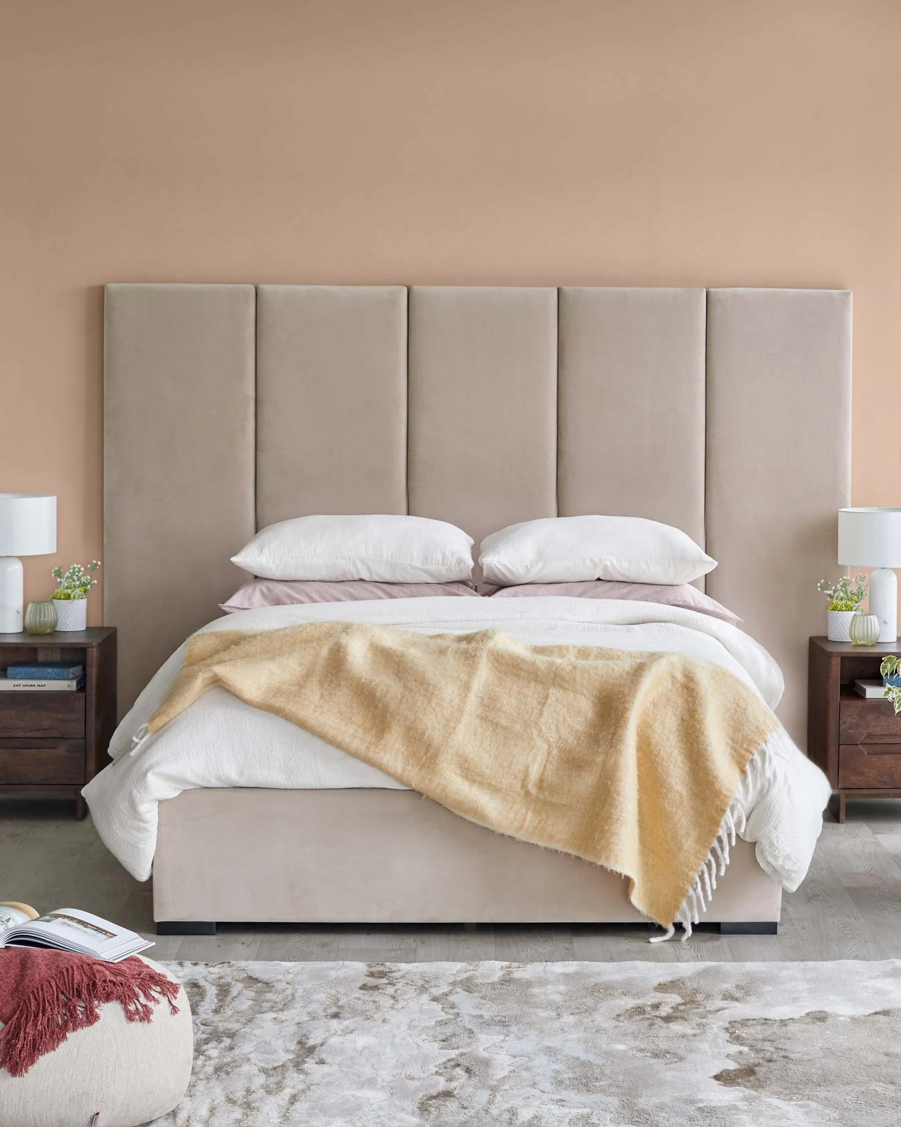 Penelope champagne velvet super king ottoman bed with 5 panel headboard - Image 6