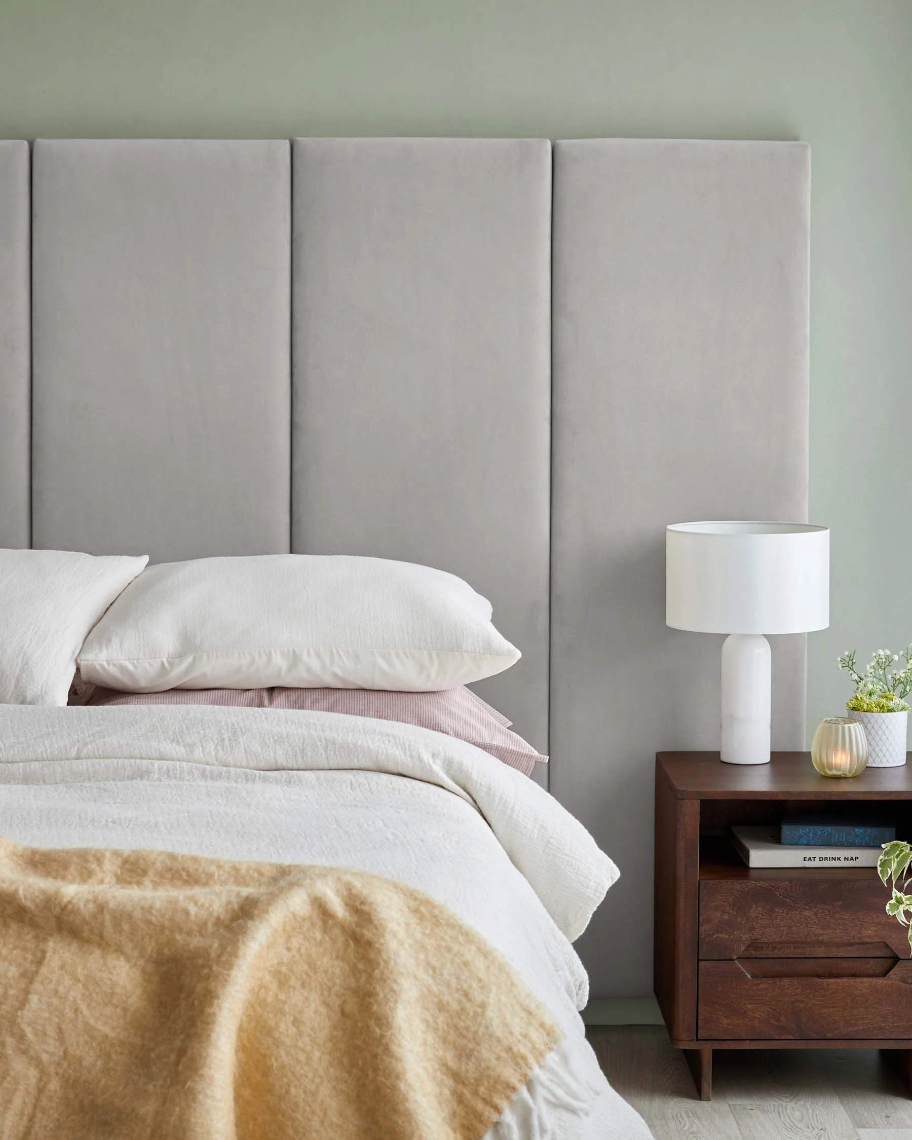 Penelope light grey recycled velvet super king ottoman bed with 5 panel headboard - Image 6
