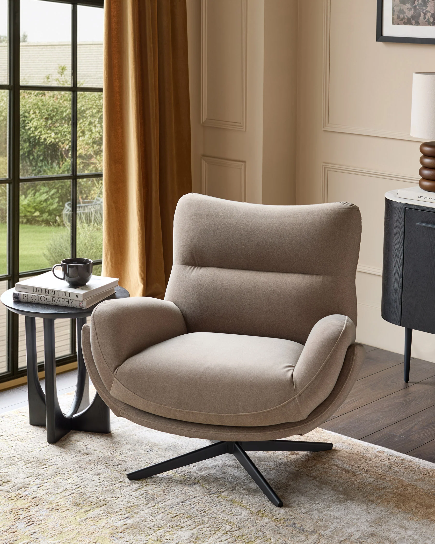 Piper mocha plush fabric occasional chair with footstool - Image 2