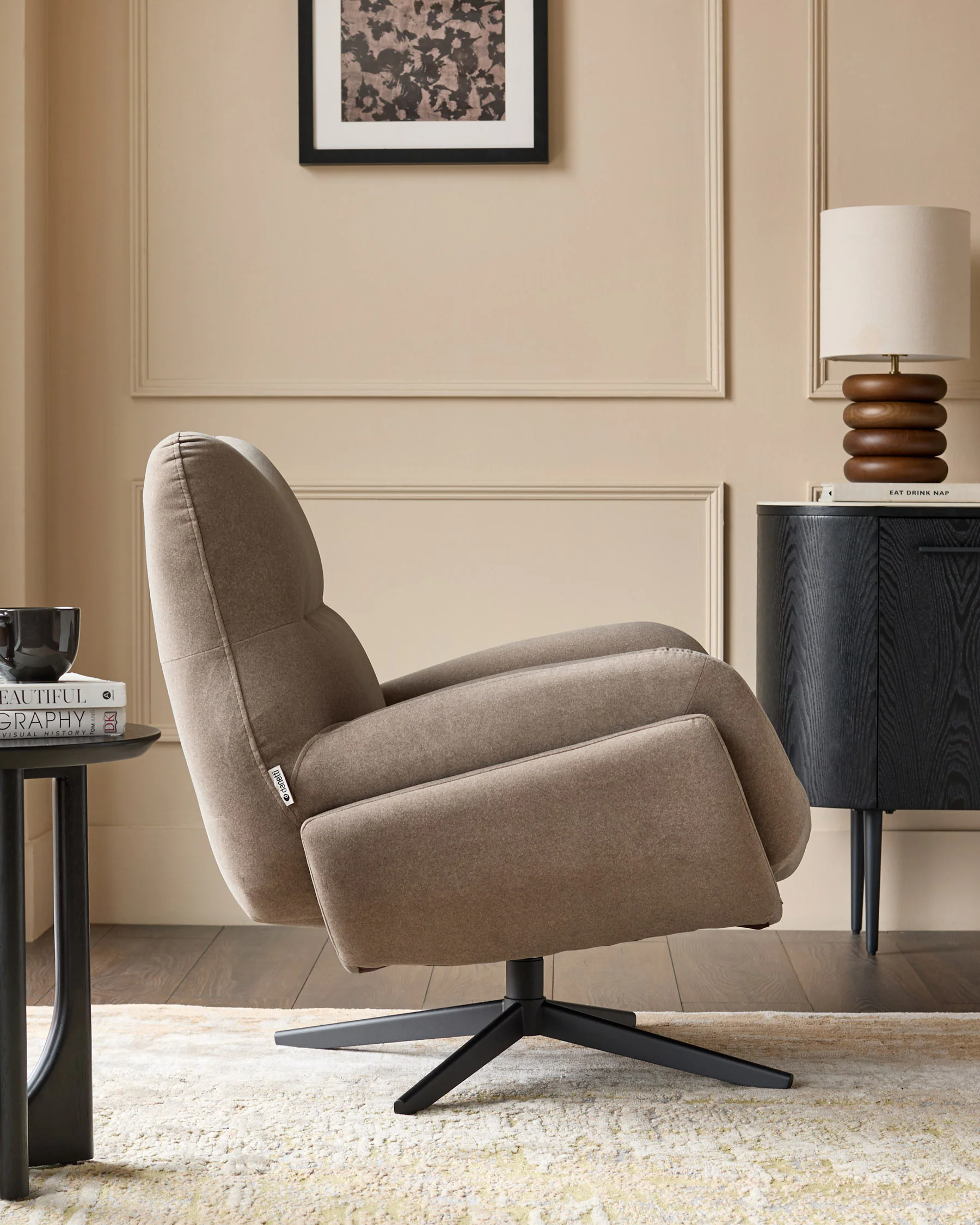 Piper mocha plush fabric occasional chair with footstool - Image 3